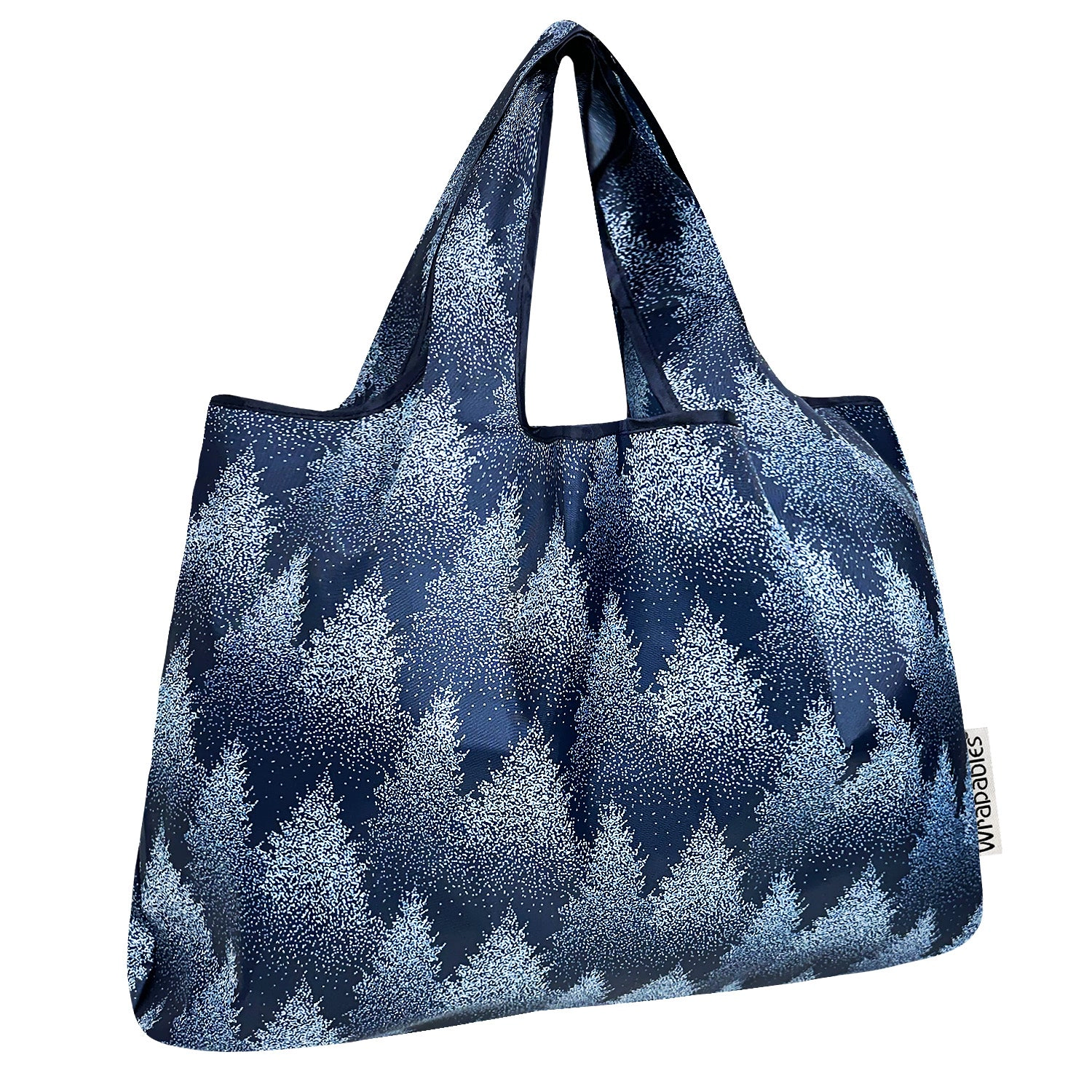 Wrapables Large Nylon Reusable Shopping Bag for Groceries, Winter Wonderland