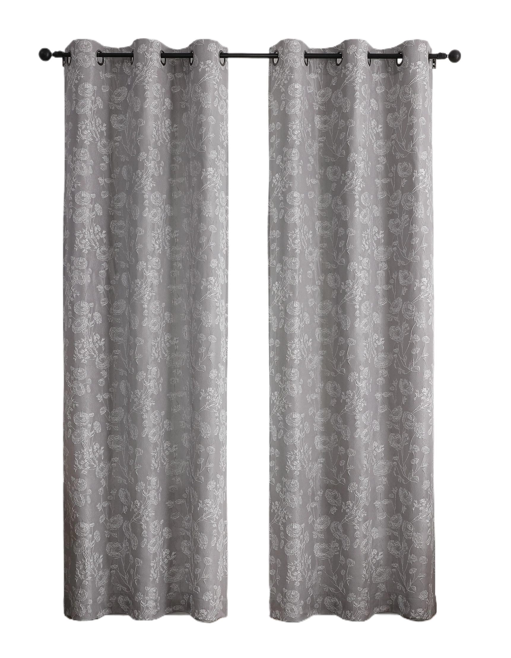 Kate Aurora 2 Piece Maxie Floral Grommet Top Window Curtain Panels - 84 in. Long
