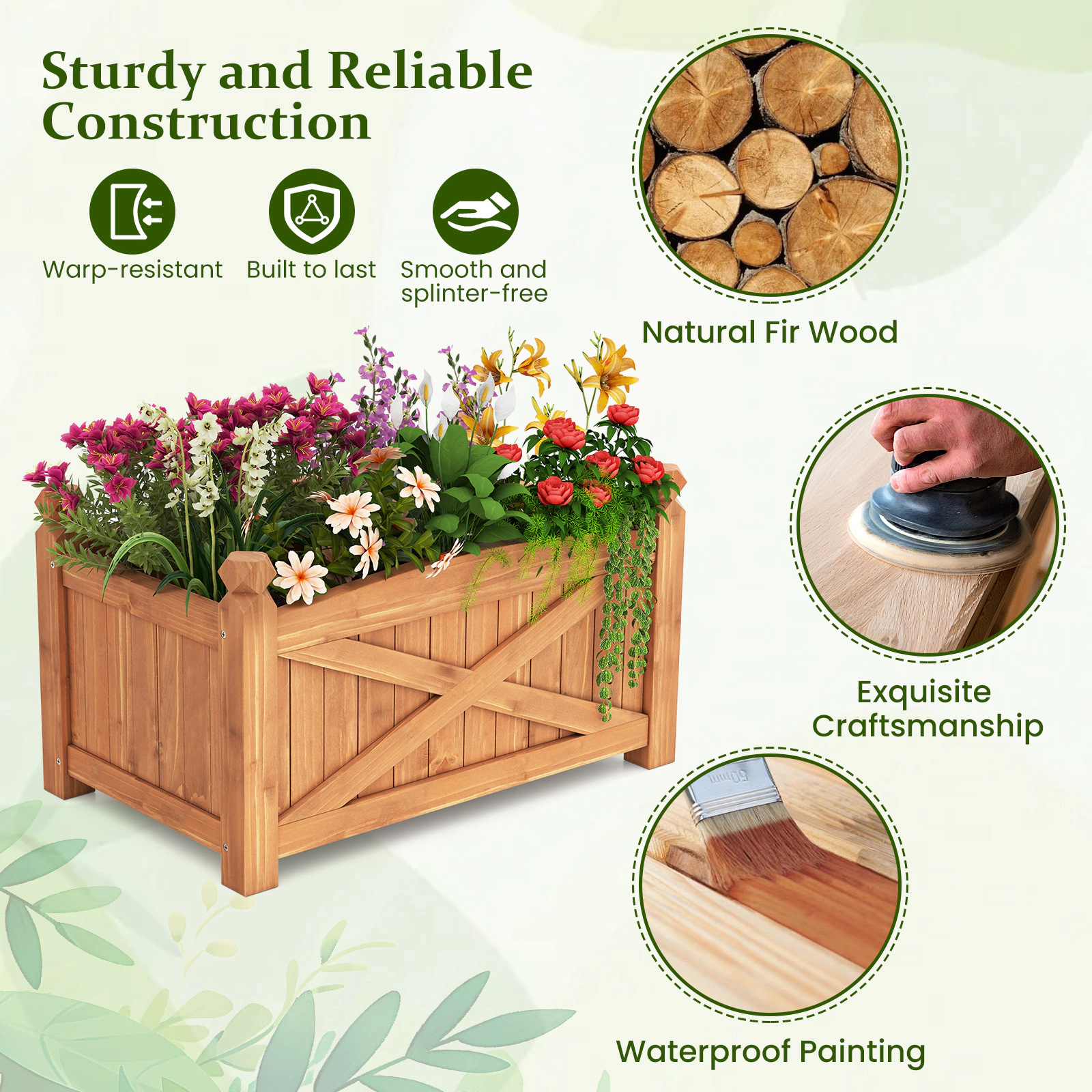 SUGIFT Brown Wooden Raised Garden Bed with X-Shaped Side Panels 25-in W 16-in D 15-in H 88-lb Box Capacity