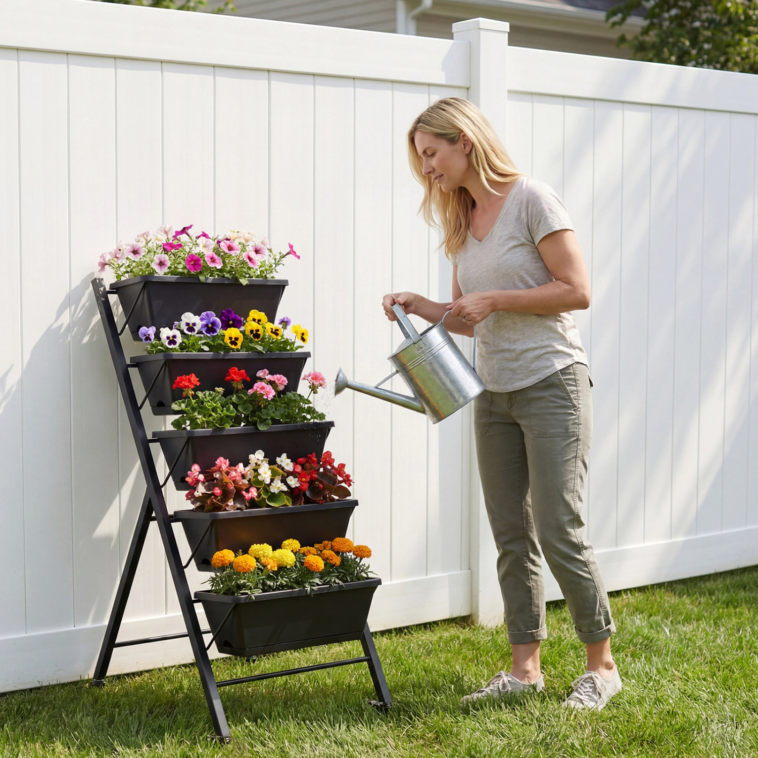 LJG 5-Tier Vertical Raised Garden Bed with Wheels for Backyard