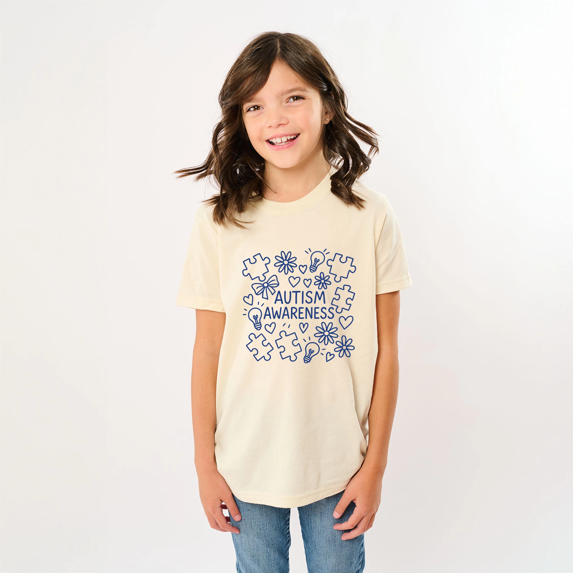 The Juniper Shop - Autism Awareness Puzzle Outline Youth Short Sleeve Graphic T-Shirt