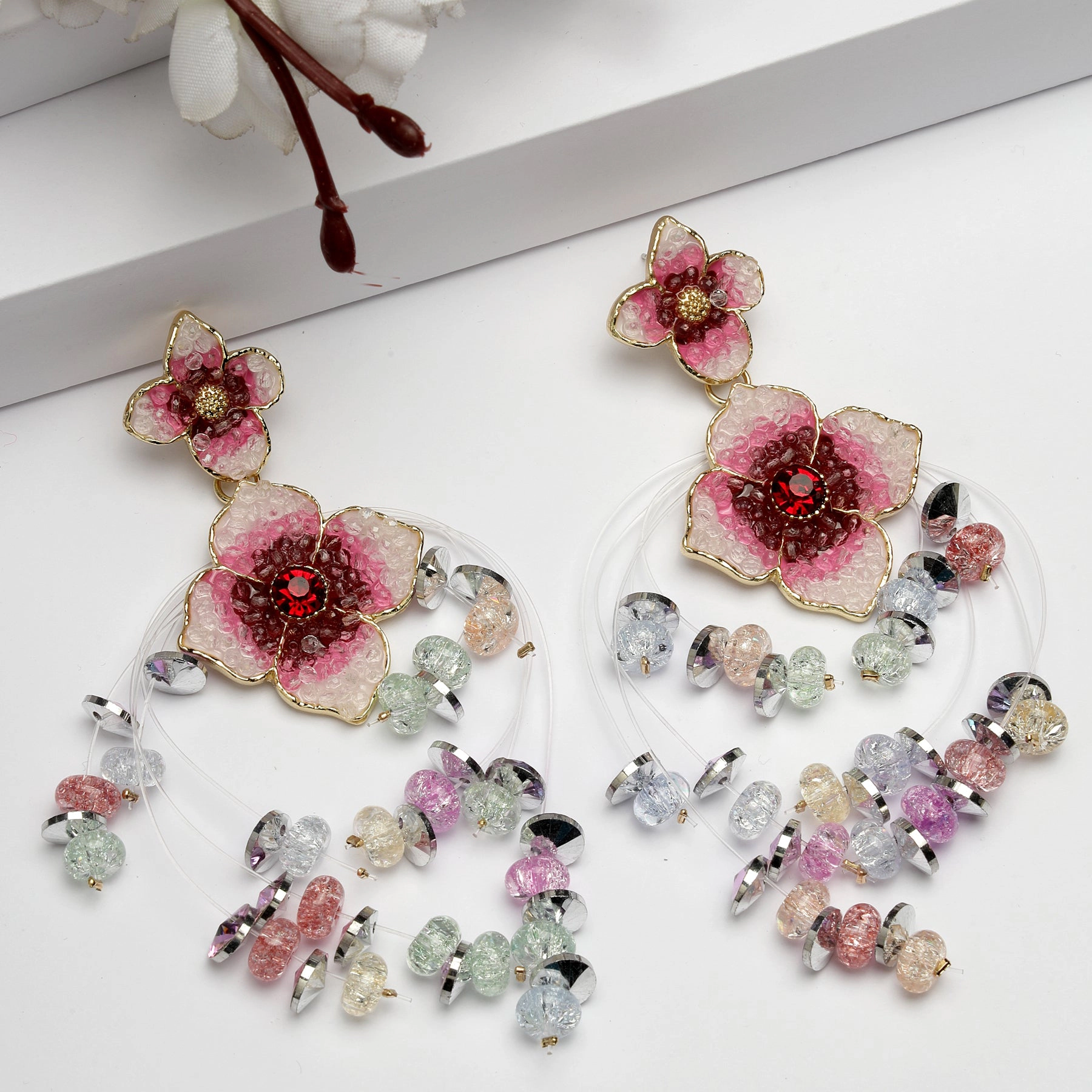 AGP PARIS Womens Diva Collection Double Boho Floral Hanging Drop Earrings