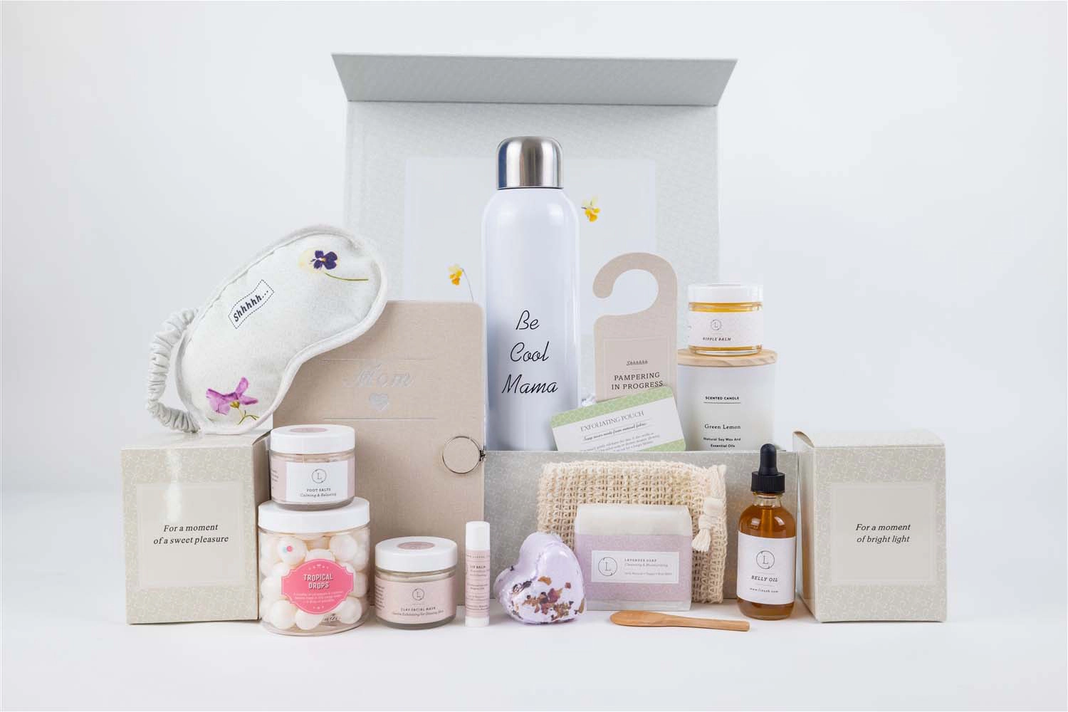 New Mom Gift Box - Natural Lavender Pampering Skincare Set, Personalized Option