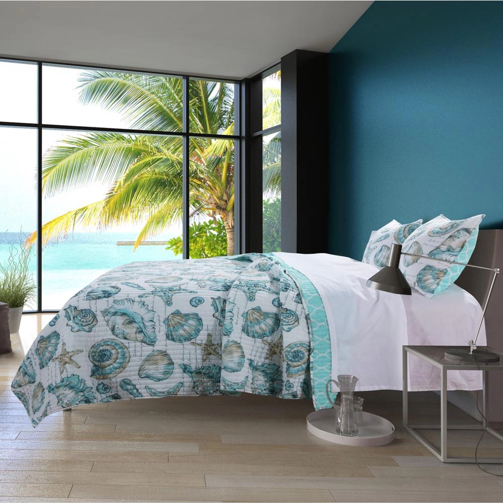 Barefoot Bungalow Oversized 100% Microfiber Polyester Cruz Reversible Quilt And Pillow Sham Set - Twin 68x88", Multi