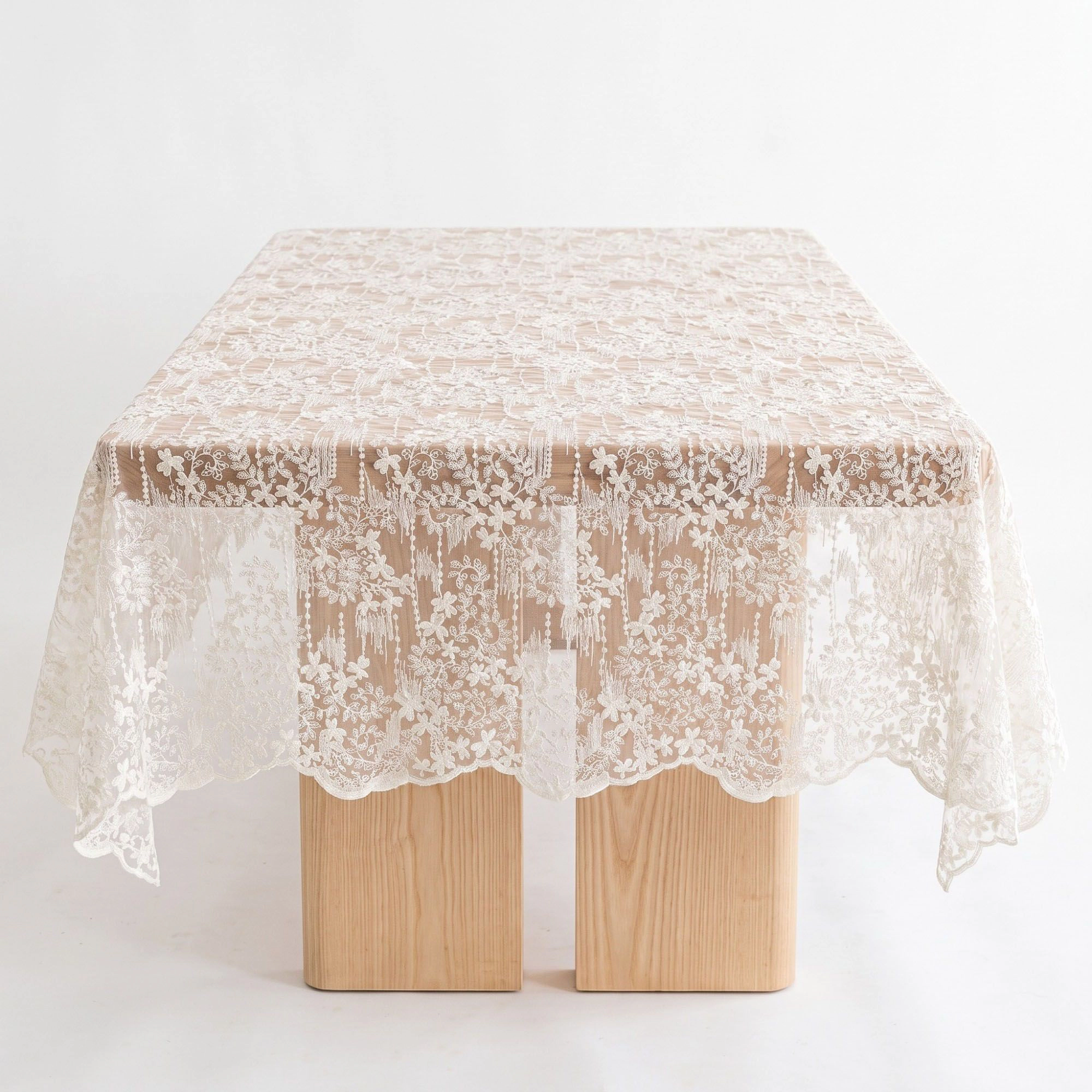 Alilang Unisex White Floral Embroidered Lace Square Tablecloth 51.2x51.2in