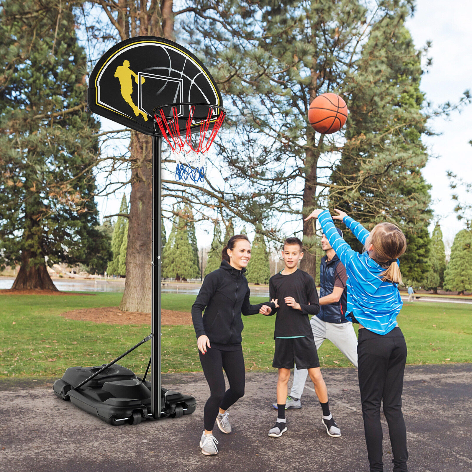 SUGIFT Adjustable Basketball Goal Hoop System 4.25-10 ft Height Range with 43.5-in Backboard and 18-in Rim Black