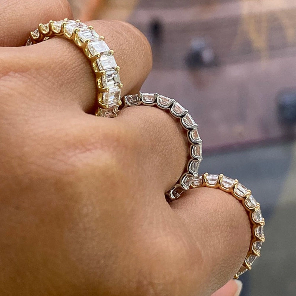 Wardrobe Whimsy Emerald Cut Cubic Zirconia Full Eternity Band Ring for Women