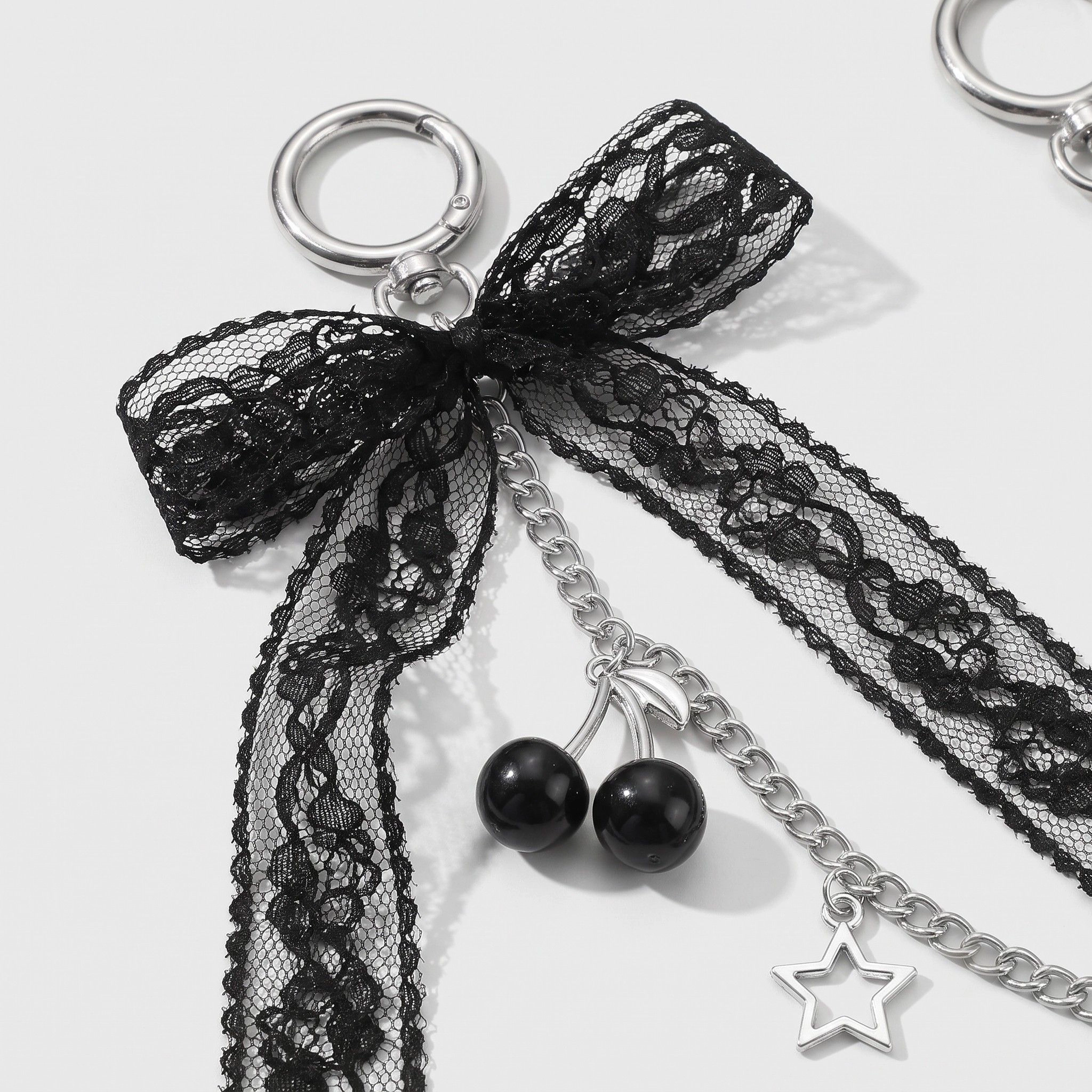 Alilang Women's Lace Bow Cherry Bag Chain Charm with Heart Accents and Double Ring Clasps, Red