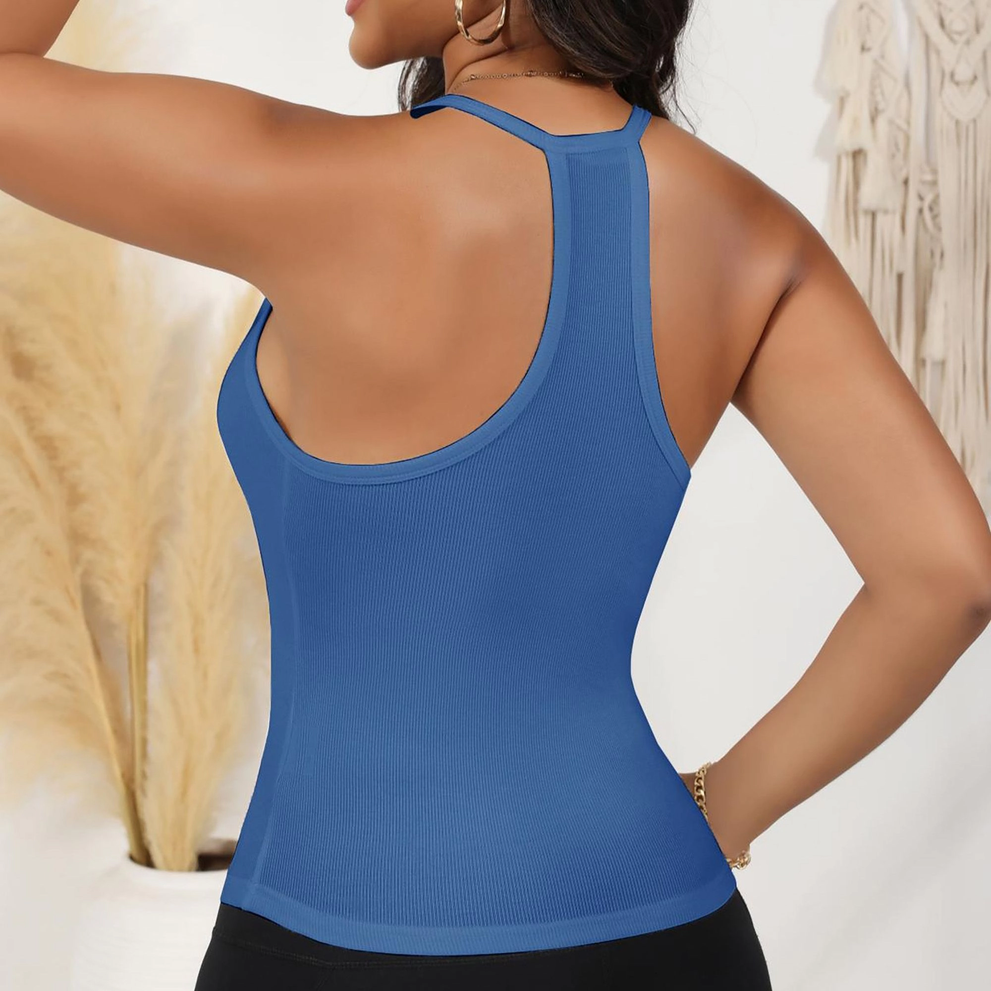 Anna-Kaci Women's Deep V-Neck Tank Top with Slim Fit and Adjustable Strap Detail