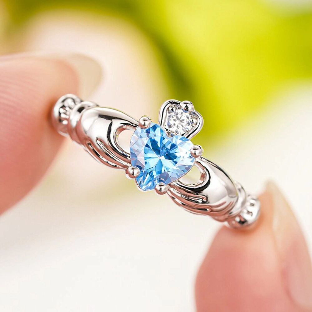 Exquisite Heart Synthetic Gemstone Crown Promise Ring