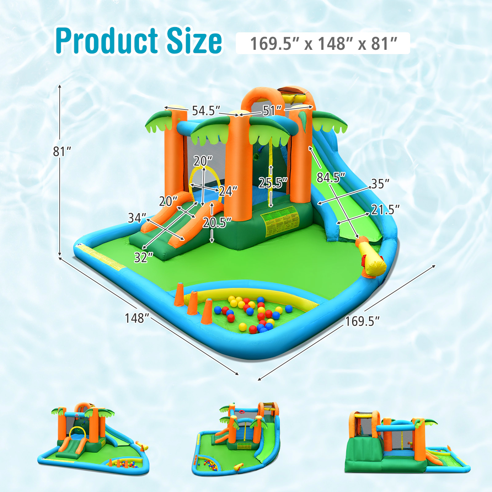 Hivvago 7-in-1 Inflatable Water Slide Park with Trampoline Climbing and 680W Blower