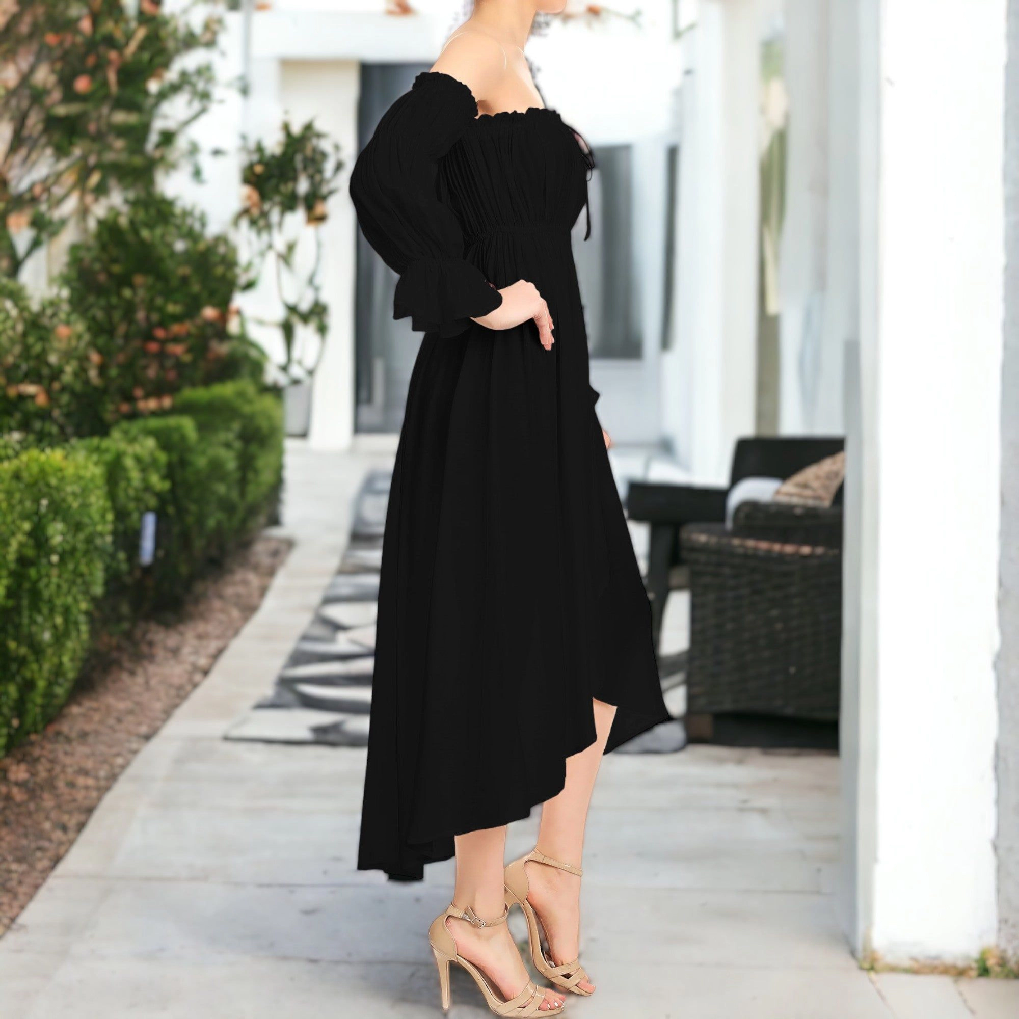 Anna-Kaci Women's Boho Off Shoulder Long Sleeve Renaissance Dress