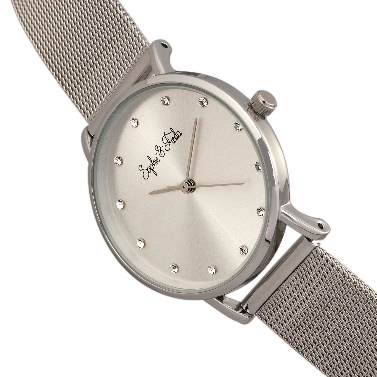 Sophie & Freda Savannah Mesh Bracelet Watch w/Swarovski Crystals