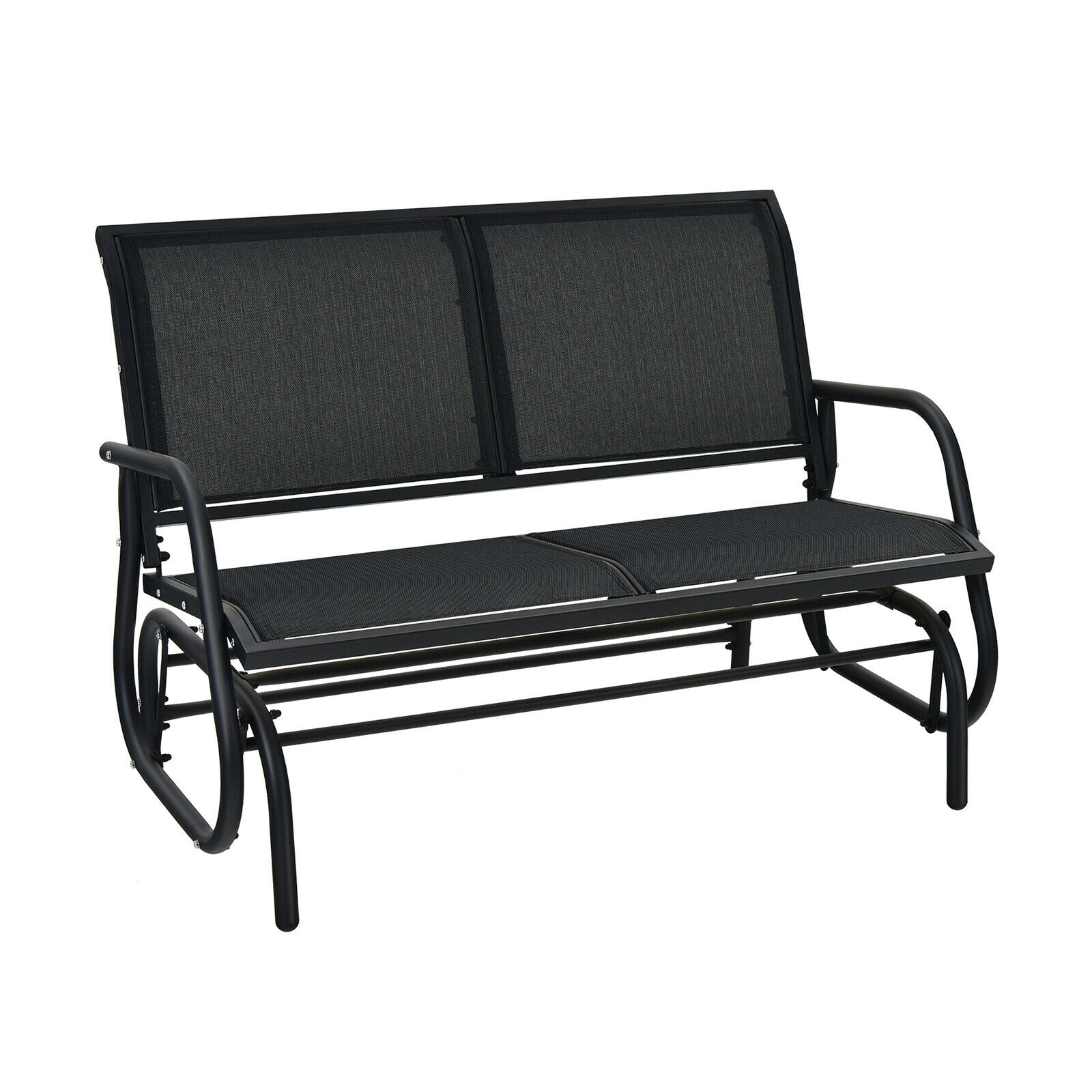 SUGIFT 48.5-in Steel Loveseat Glider Rocking Chair with Curved Back 400-lb Capacity Outdoor Lounge Seat Black