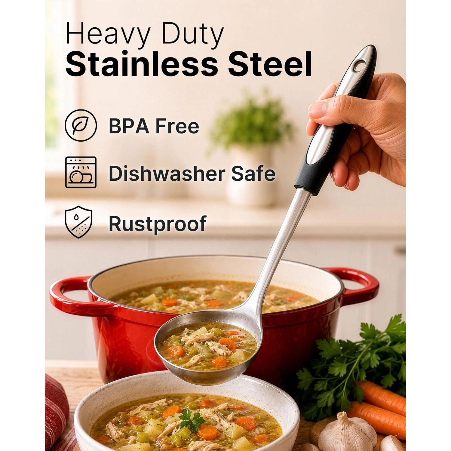 Zulay Kitchen Premium Soup Ladle – 12" Stainless Steel with Non-slip Silicone Handle