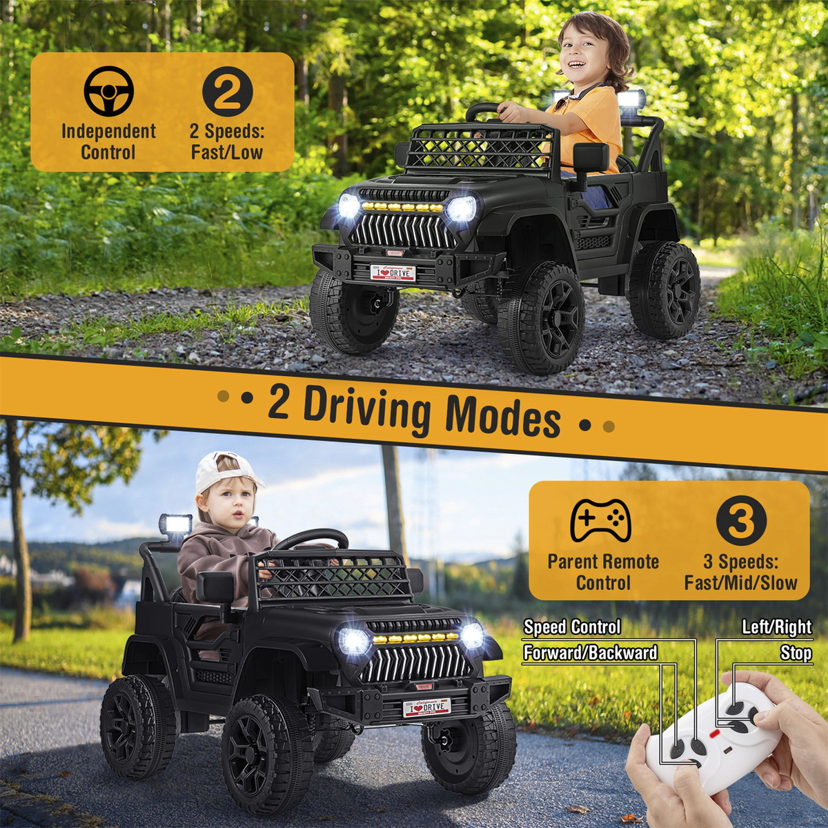 SUGIFT 12V Kids Ride-On Truck Car with Dual Motors Parental Remote and Music Player 66-lb Capacity Ages 3+ Black