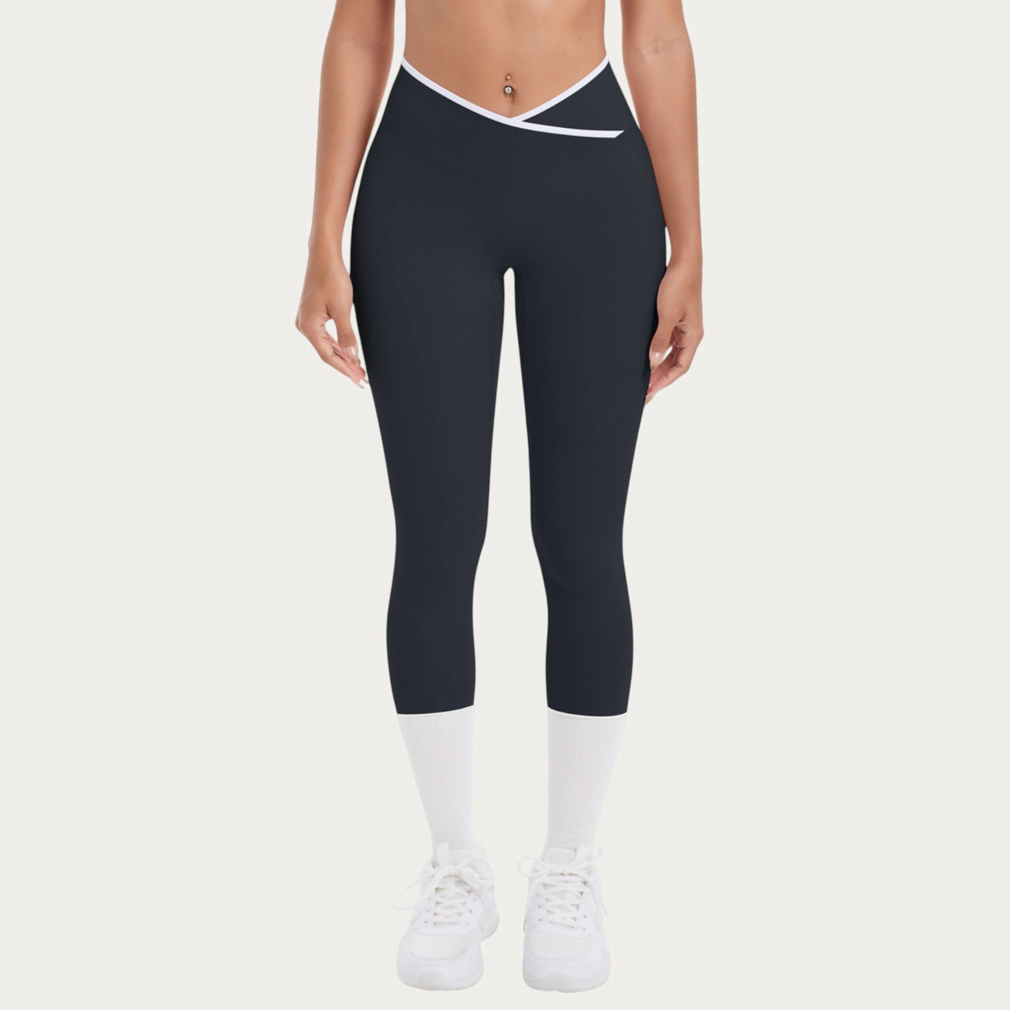 Anna-Kaci Active Women's High Waist Crossover Leggings with Contoured Fit and V-Shaped Waistband