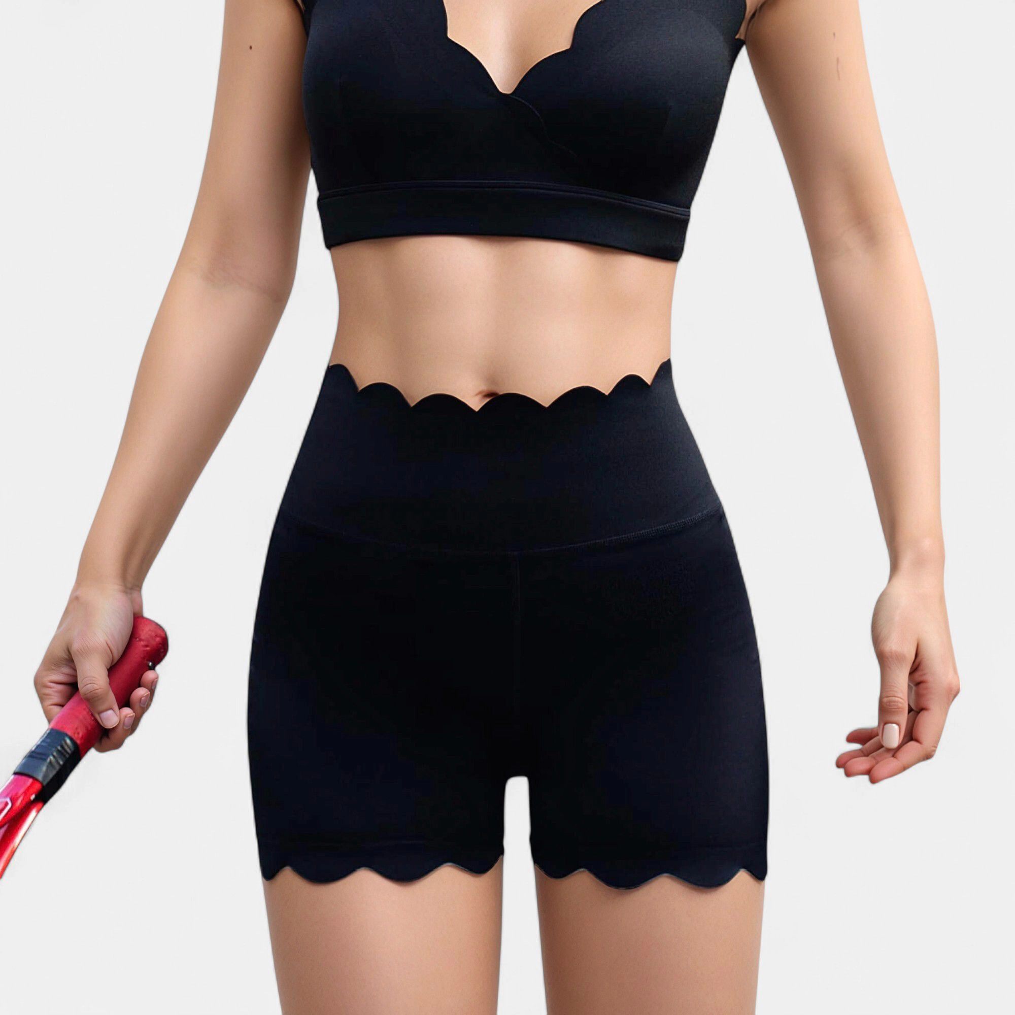 Anna-Kaci Women's Scalloped High Waist Athletic Shorts with Soft Stretch Fabric and Seamless Waistband