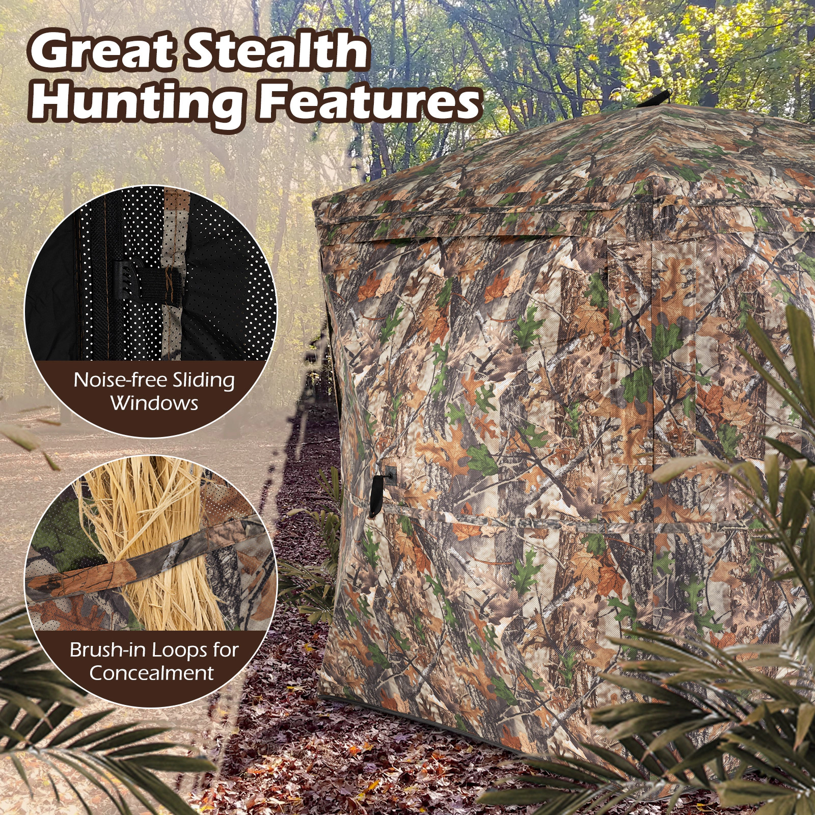 SUGIFT Camouflage 270-Degree See-Through Hunting Blind Tent with Silent Magnetic Door and Carrying Bag