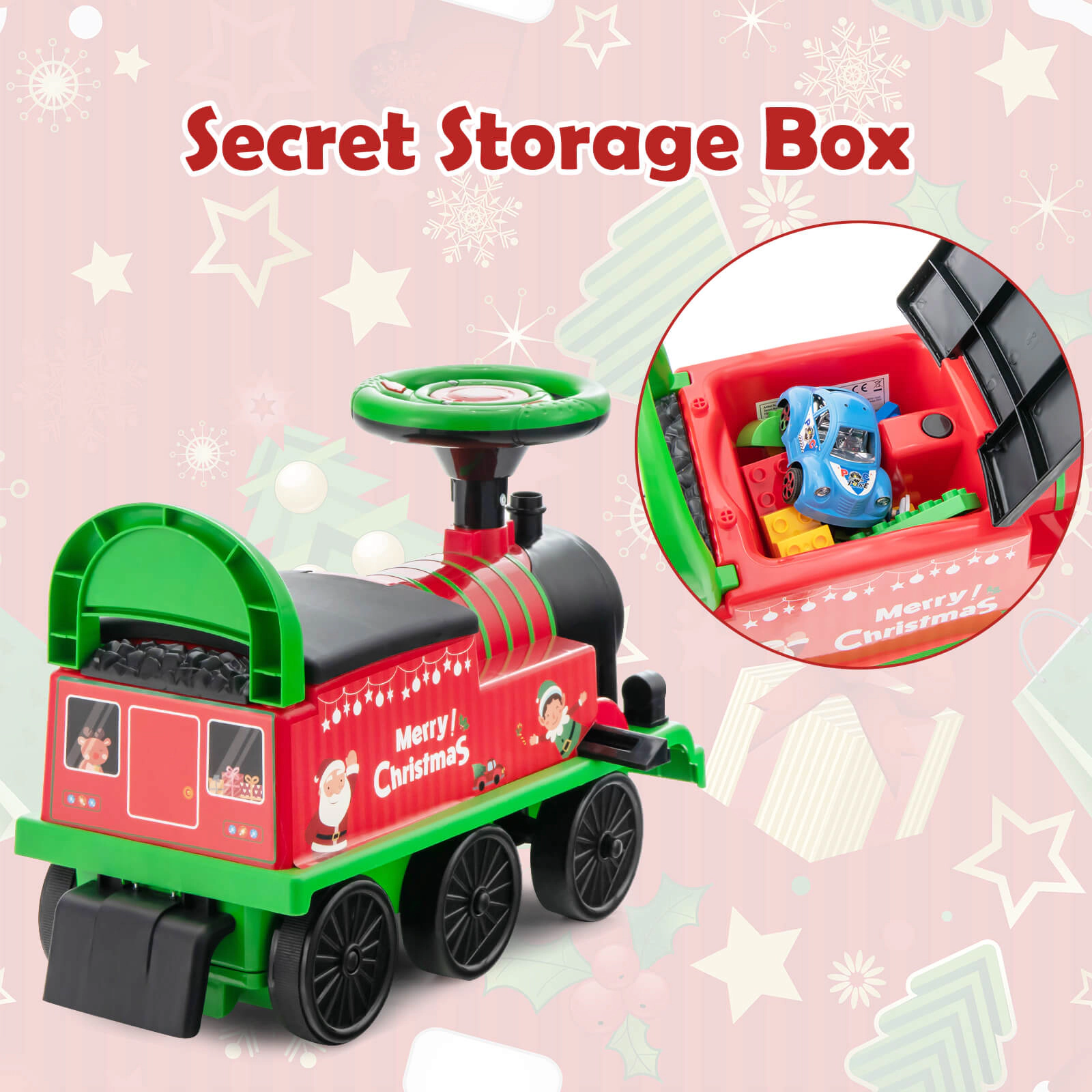 6V Kids Ride On Train with 16-Piece Track Under-Seat Storage and Retractable Footrests for Ages 3+ Electric Ride On Toy