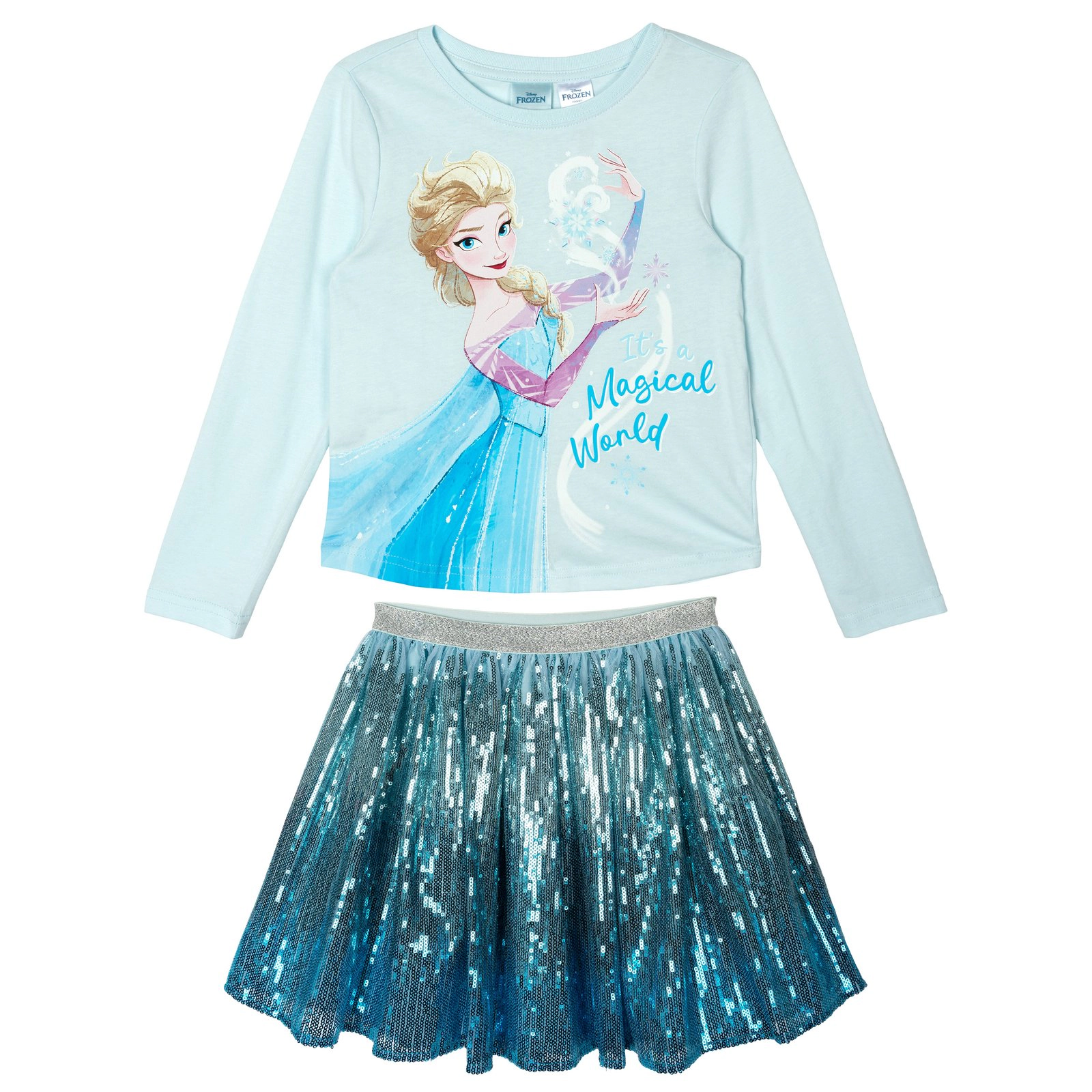 Disney Girls' Long Sleeve Tee and Sequin Skirt Set