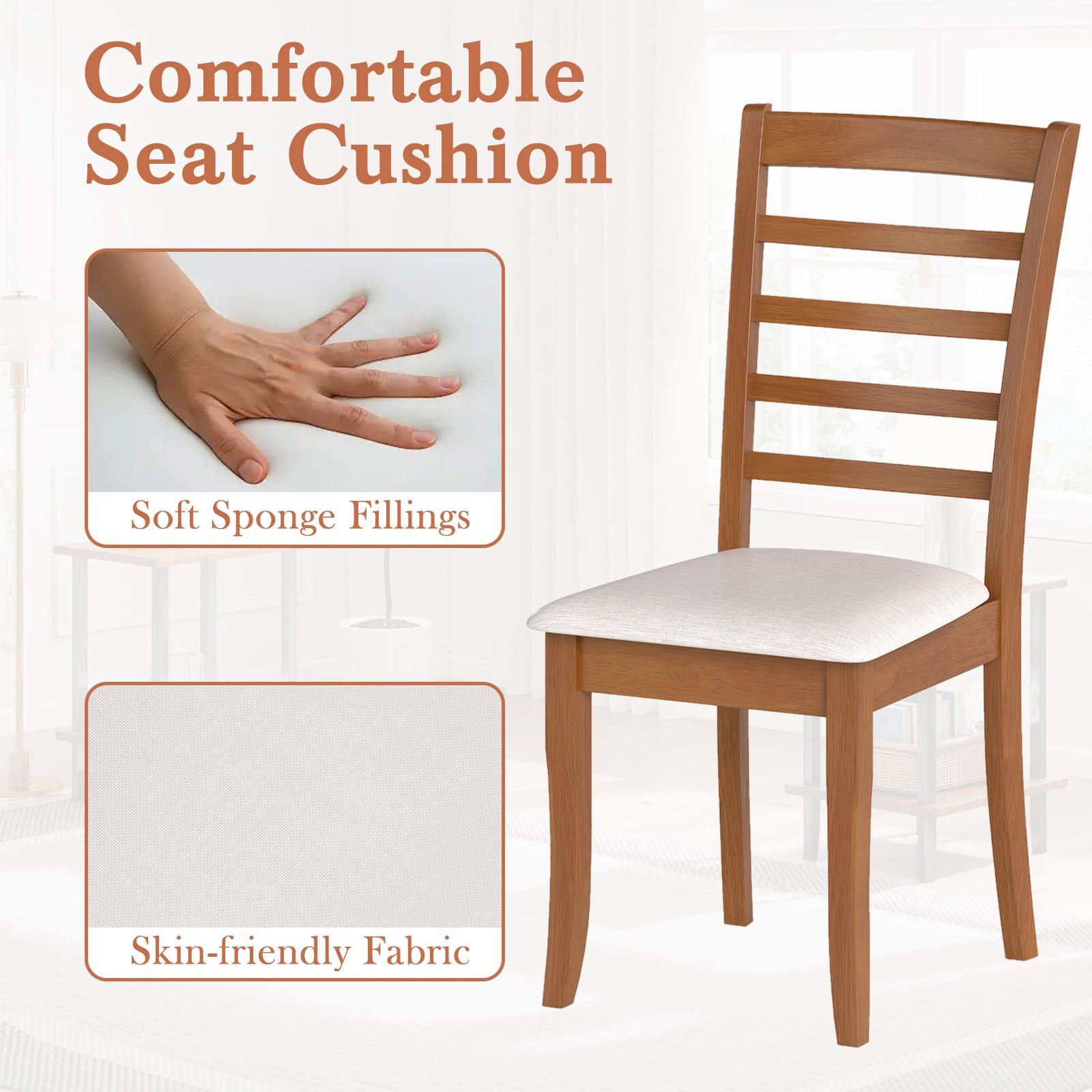 SlickBlue Slat Back Dining Chairs Set of 2 with Wood Frame