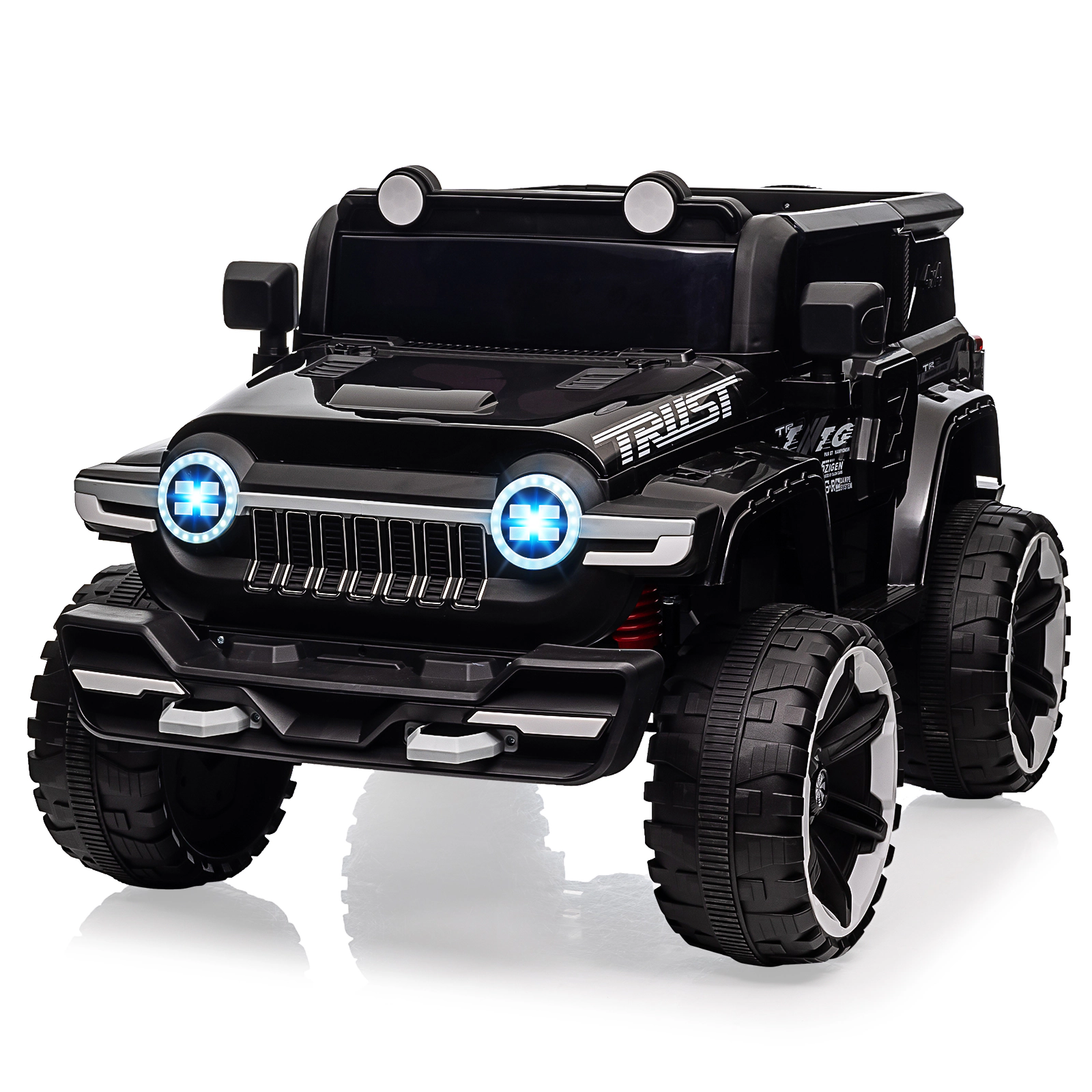 12V 2-Seater Kids Ride On Truck, 4WD Electric Car w/Remote Control, Dual Motors, Music, LED Lights, Spare Tire