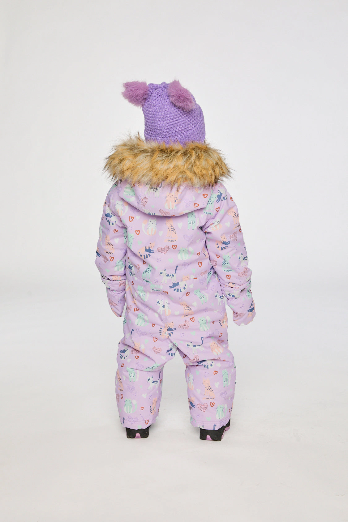 Deux par Girls Cat Print One Piece Snowsuit Adapted for Car Seats with Detachable Hood