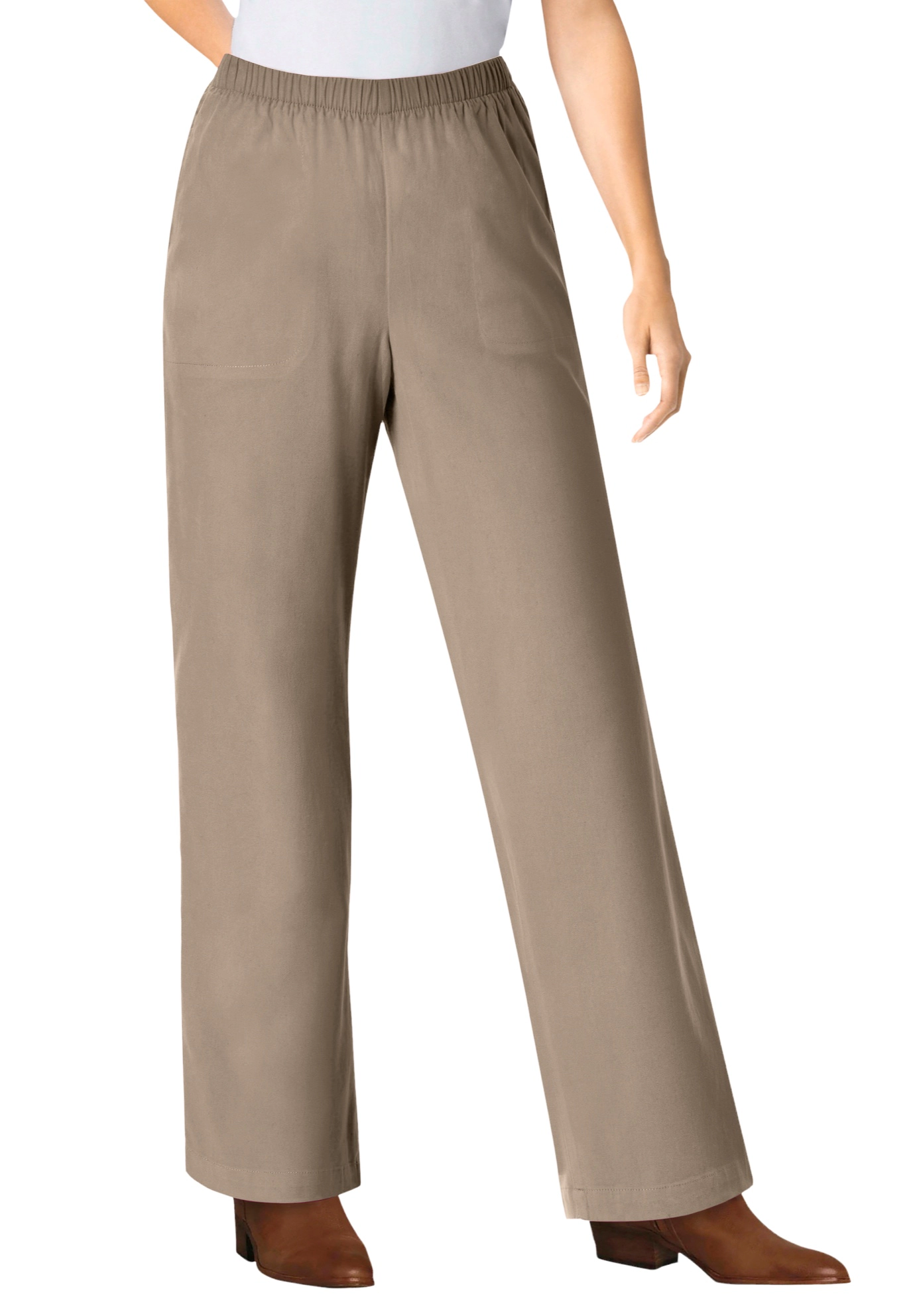 Woman Within Plus Fineline Stretch Denim Wide-Leg Pull-On Jeans