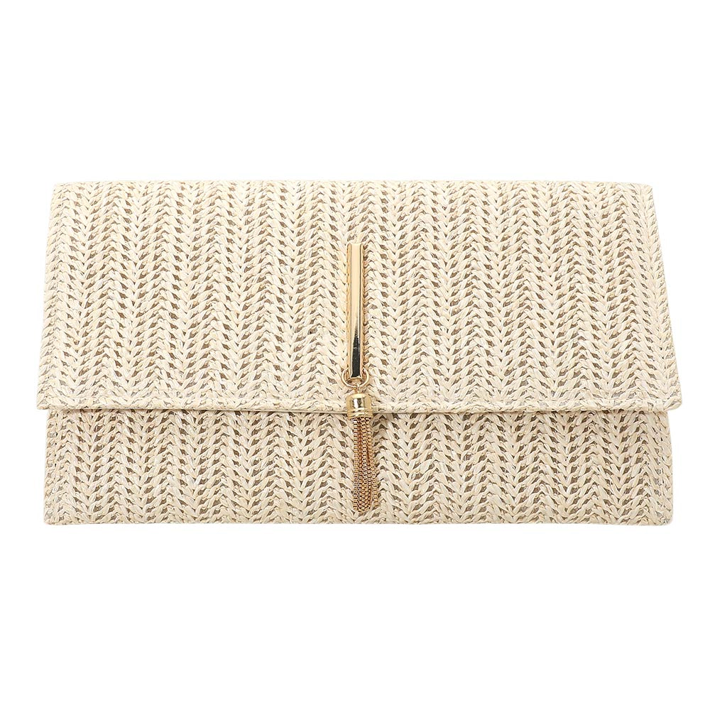 FASHNZFAB Raffia Woven Envelope Flat Clutch Crossbody Bag