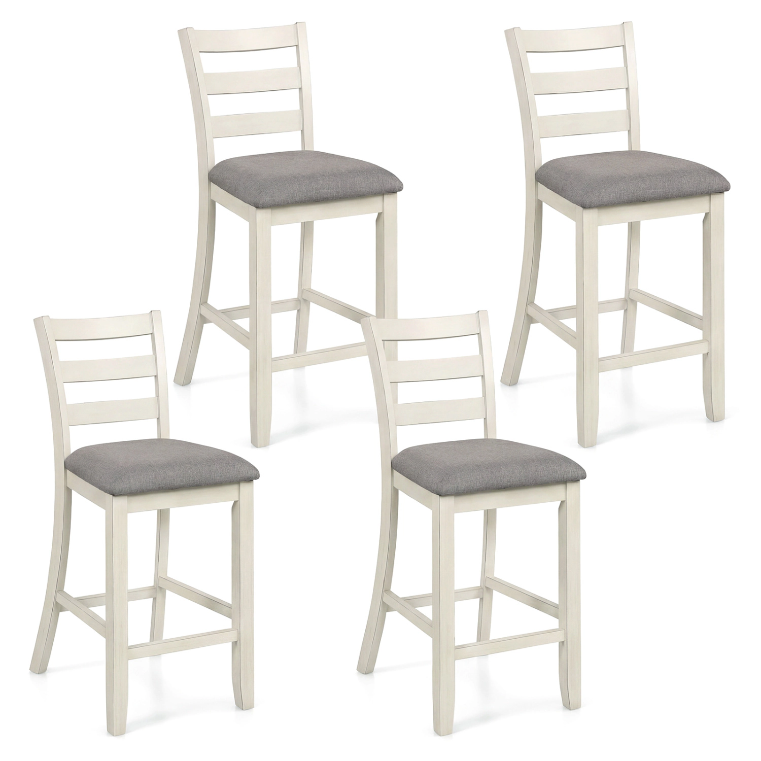 LJG 4 Pieces Counter Height Chairs with Fabric Seat and Rubber Wood Legs