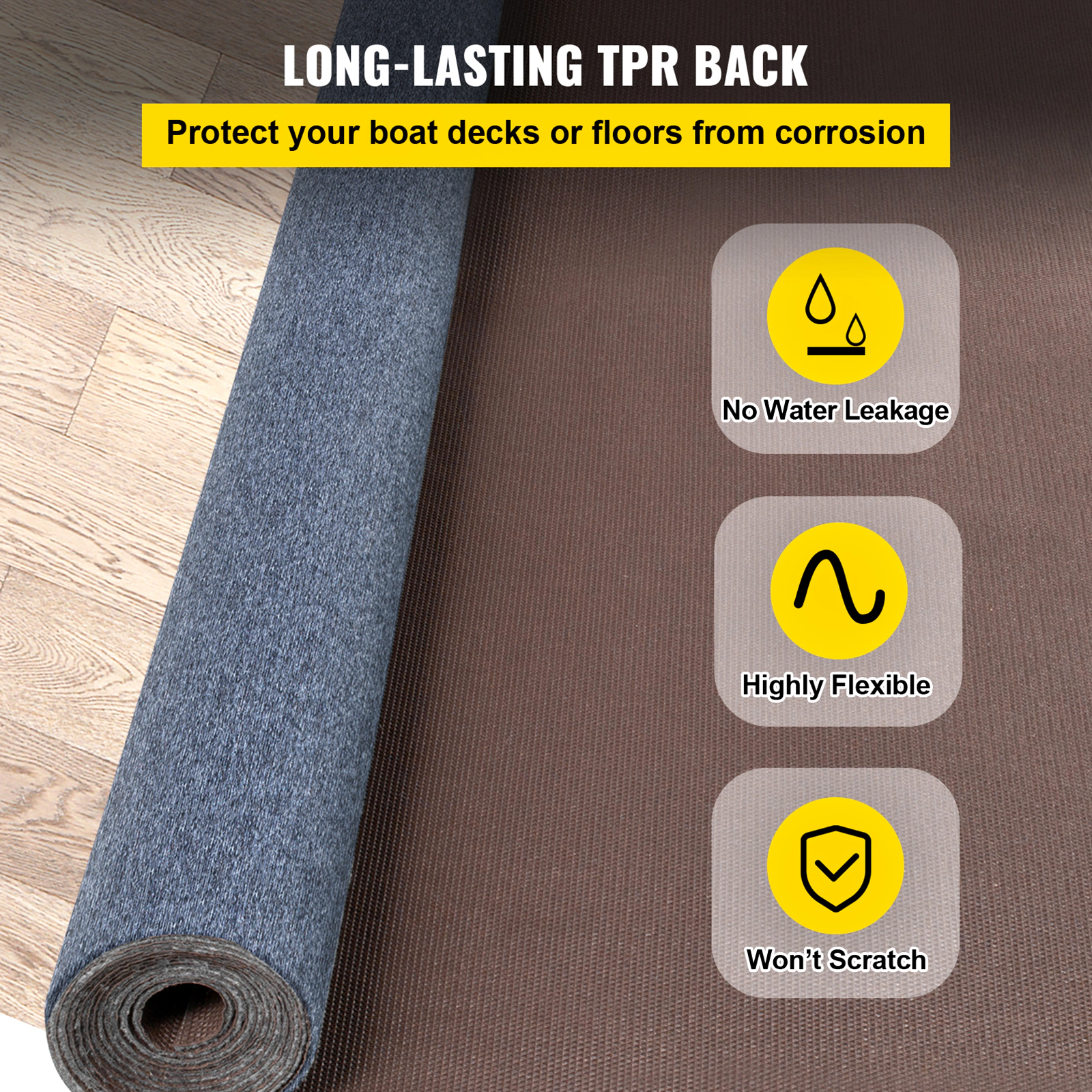 HONGGE Gray Marine Carpet 6 ft Boat Carpet Rugs Indoor Outdoor Rugs for Patio Deck Anti-Slide TPR Water-Proof Back