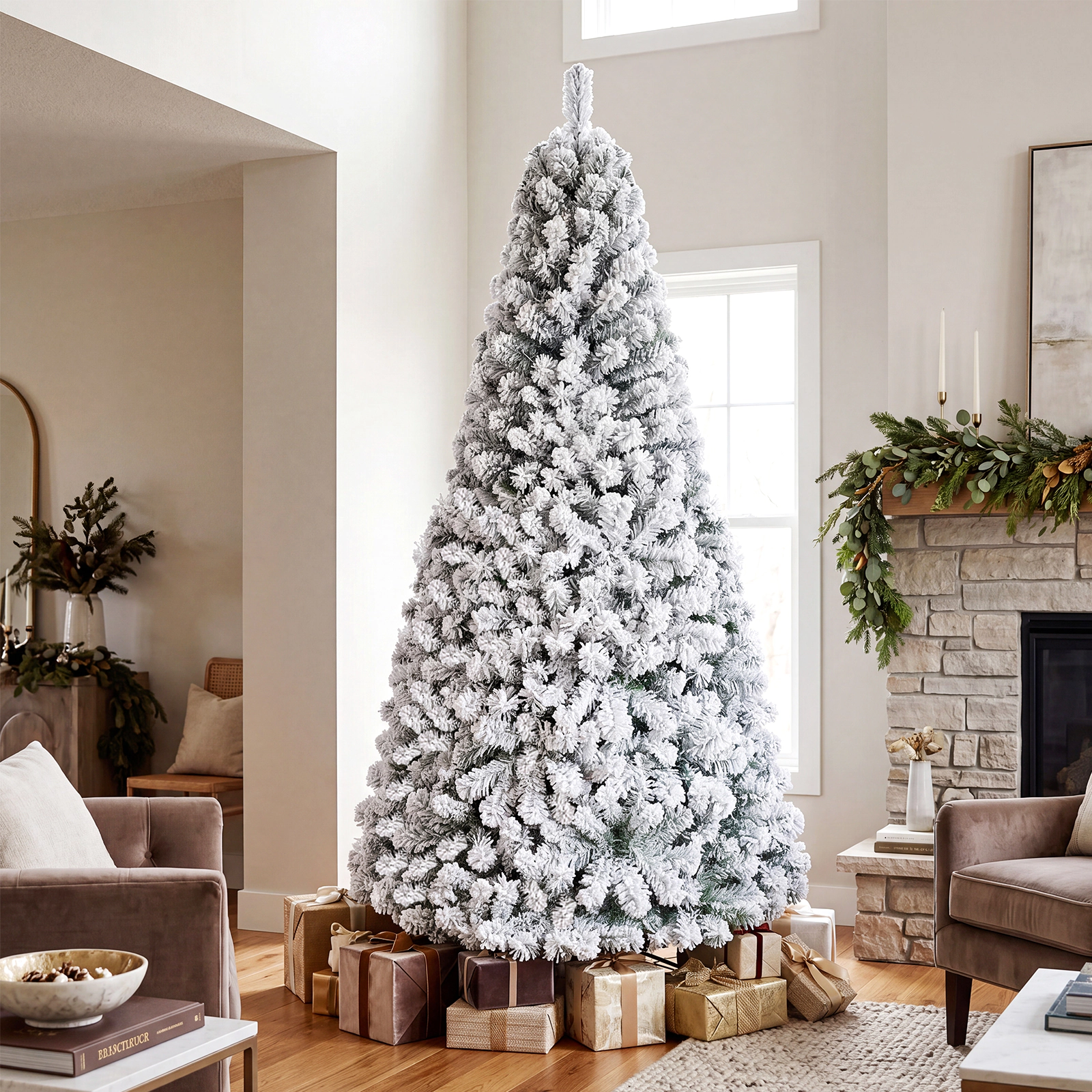 Costway 6 FT Snow Flocked Artificial Christmas Tree with 600 Realistic Branch Tips & Stand