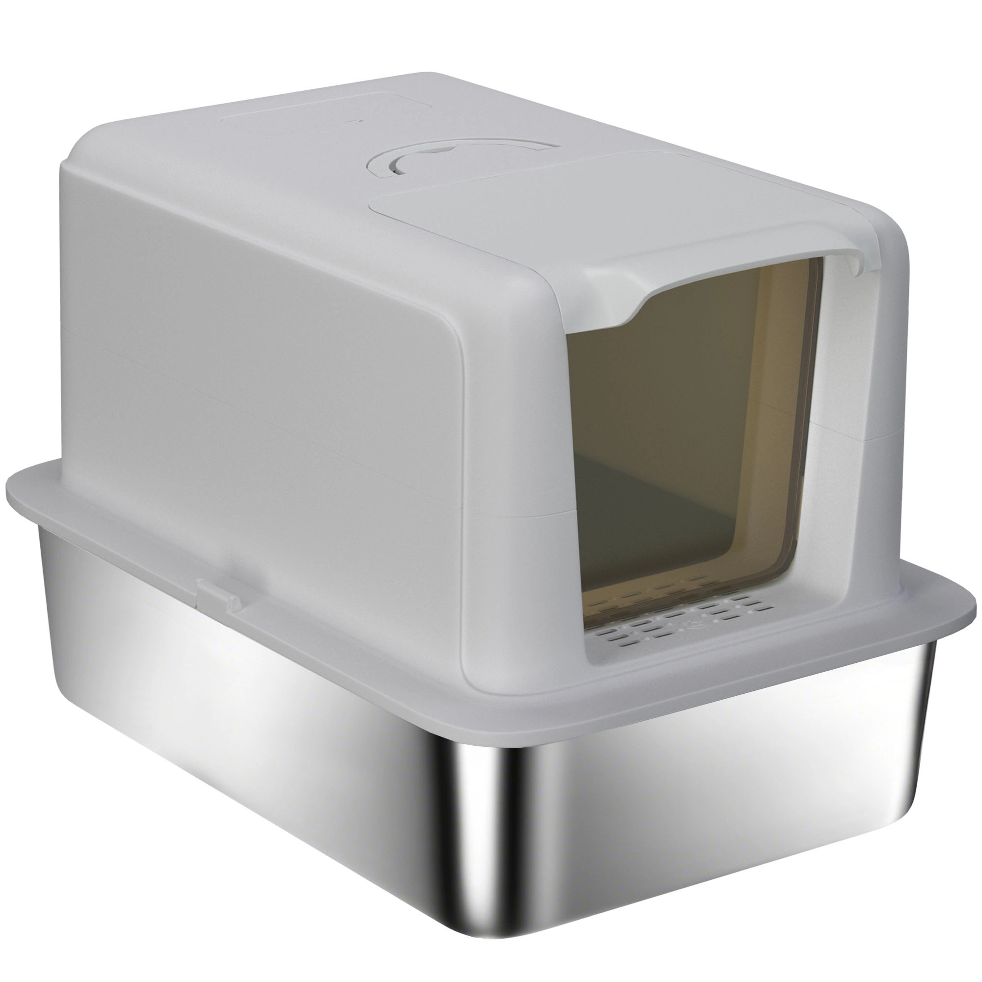 HONGGE 2 1 Stainless Steel Cat Litter Box with Removable Lid Scoop Filter Bags for Small to Large Cats