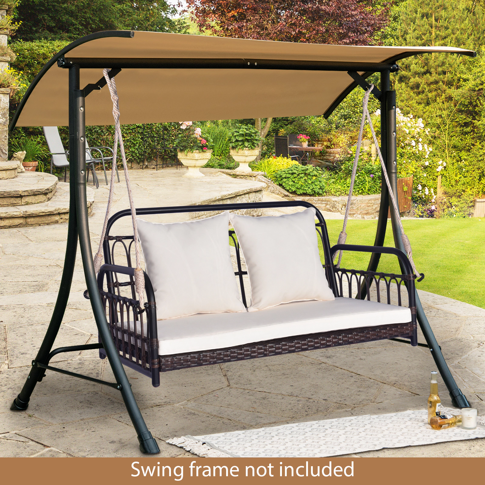 LJG 880LBS Wicker Hanging Porch Swing with Cushions