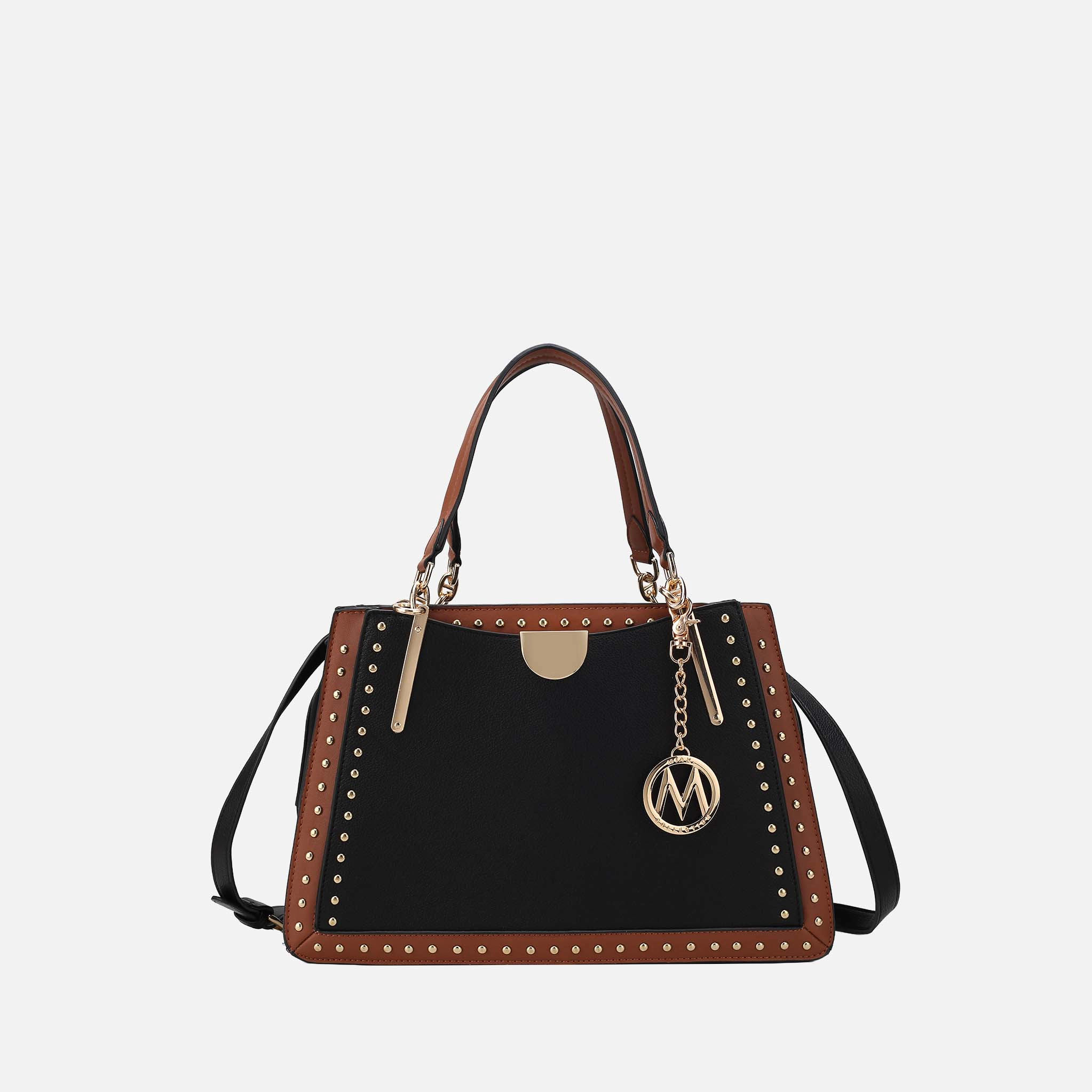 Mia K Collection Aubrey Vegan Leather Satchel - 3-Compartment Handbag with Gold-Tone Hardware