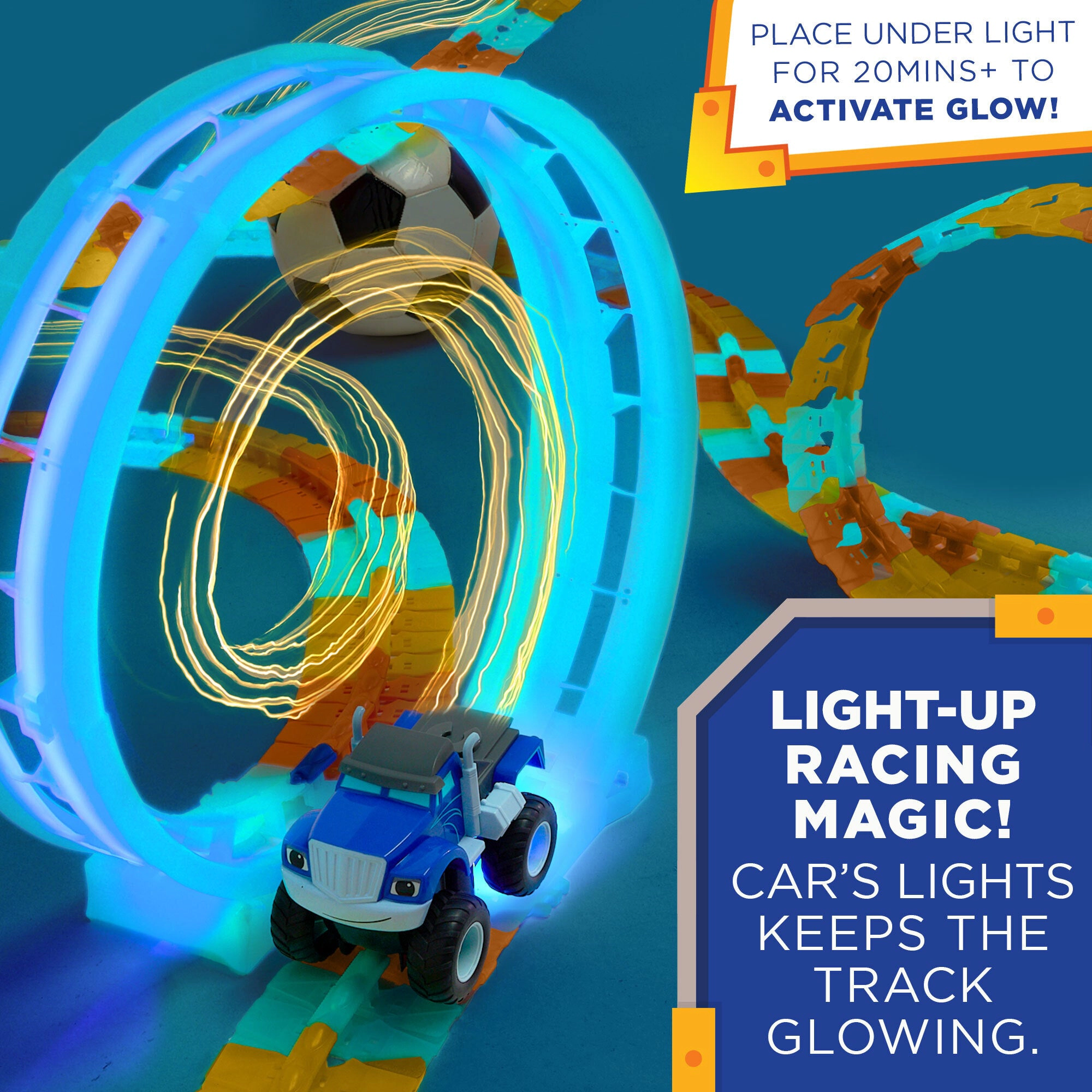 Blaze Kids Crusher TurboTwist Glow Track Set - 108 Pieces with Rechargeable Truck