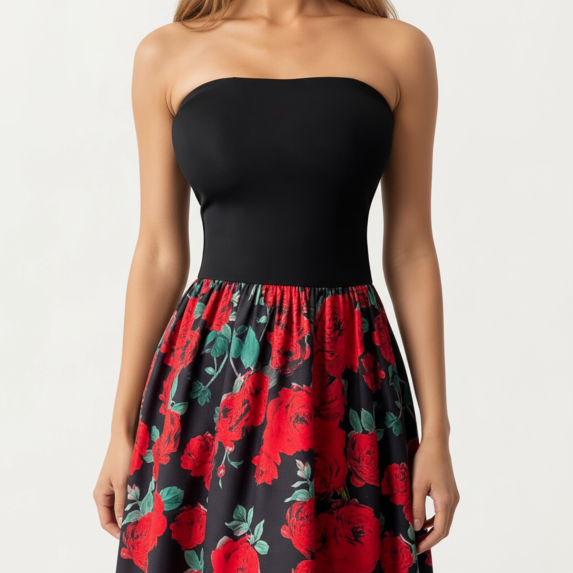 Anna-Kaci Women's Strapless Fitted Bodice Floral Print Maxi Dress