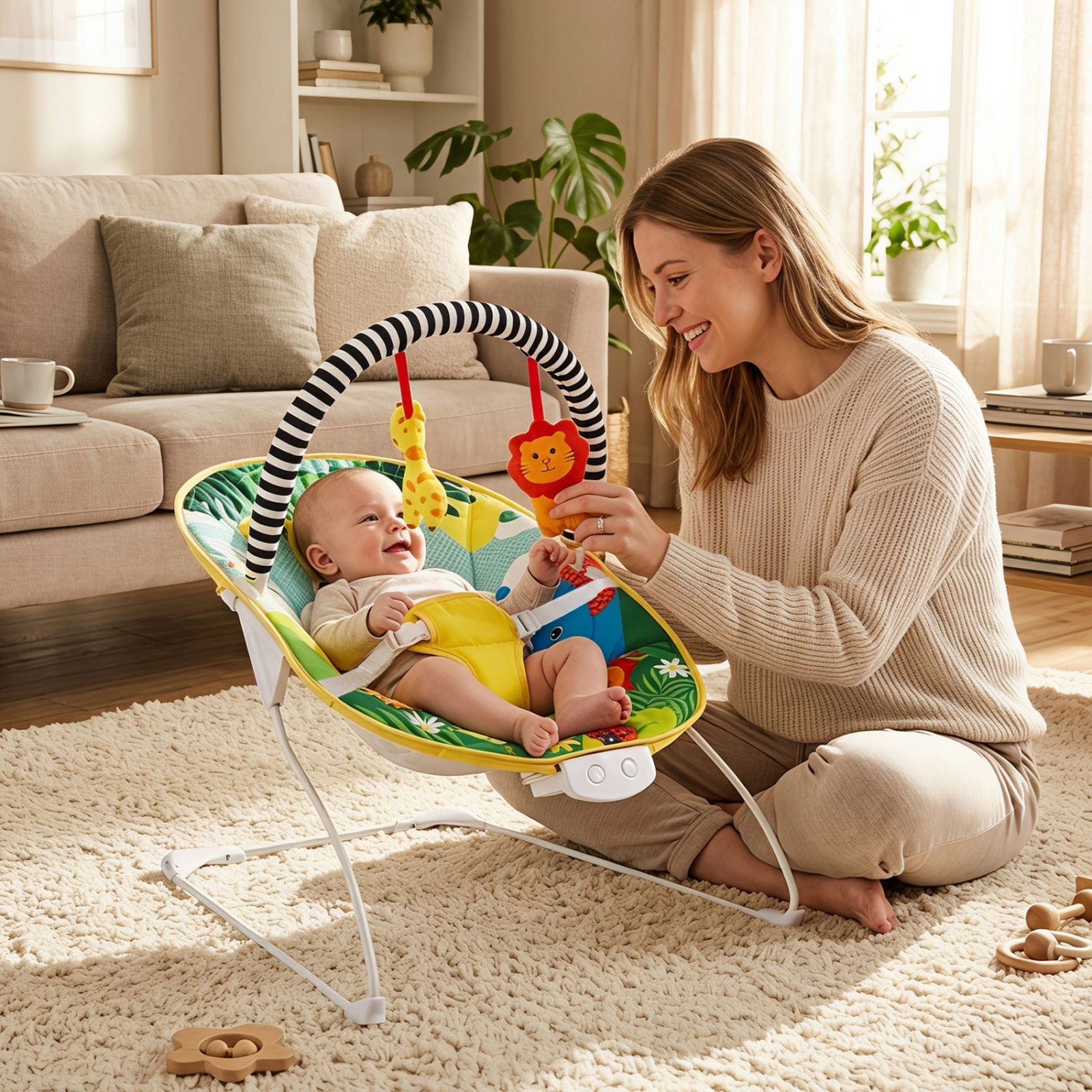 SUGIFT Baby Green Bouncer Seat with Detachable Toy Bar and Music Box 25-in W 20-in D 23-in H 20-lb Seat Capacity