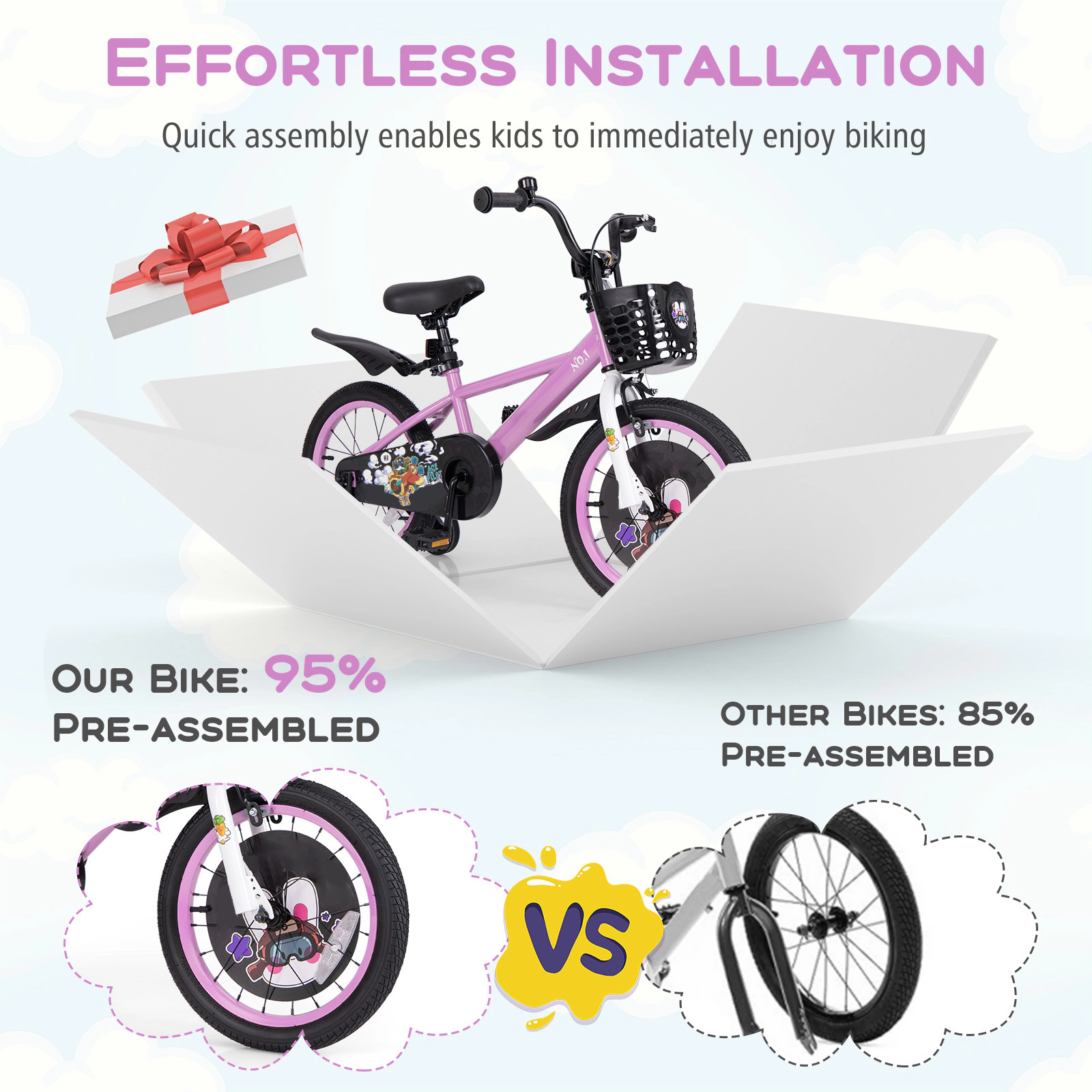 SUGIFT Adjustable 16-Inch Kids Sport Bicycle with Hand and Coaster Brakes 110-lb Seat Capacity Ages 4-7 Purple