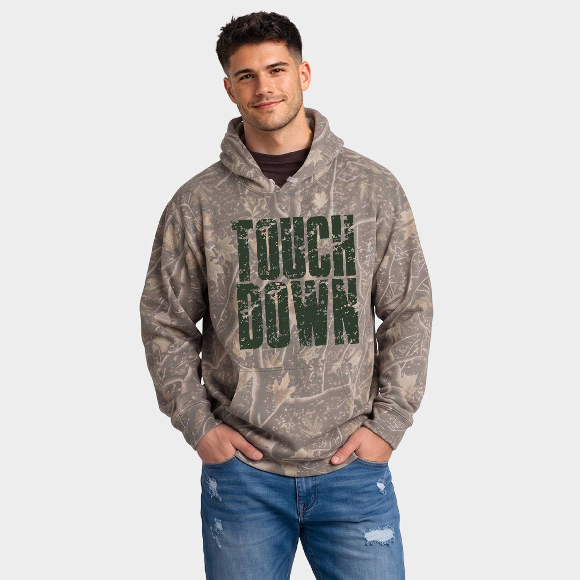 Simply Sage Market - Men's Camo Hoodie Touch Down Block Distressed