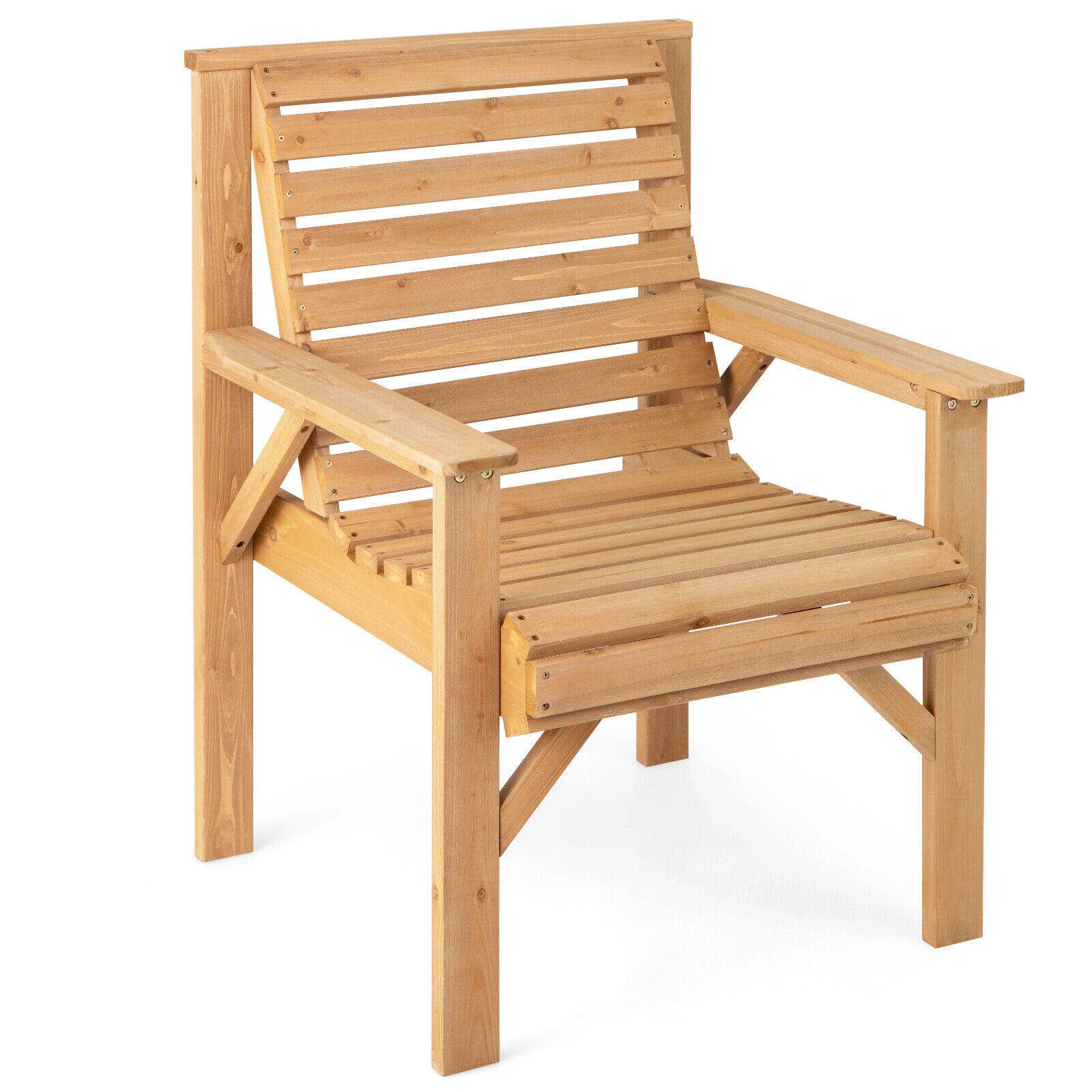 SUGIFT Natural Solid Fir Wood Outdoor Dining Armchair with Inclined Backrest 26-in W 26-in D 35-in H
