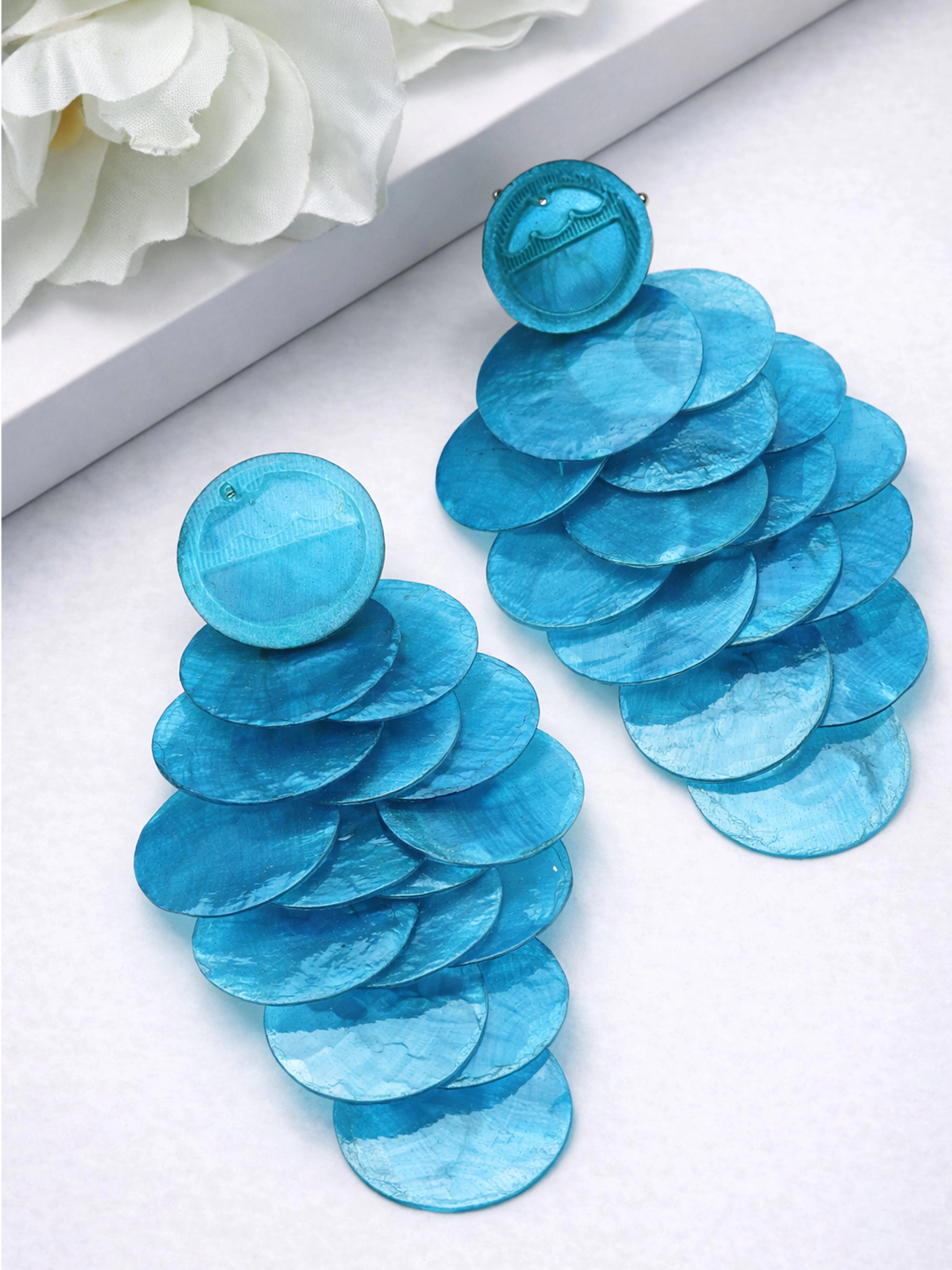 AGP PARIS Womens Natural Shell Disc Cascade Drop Earrings