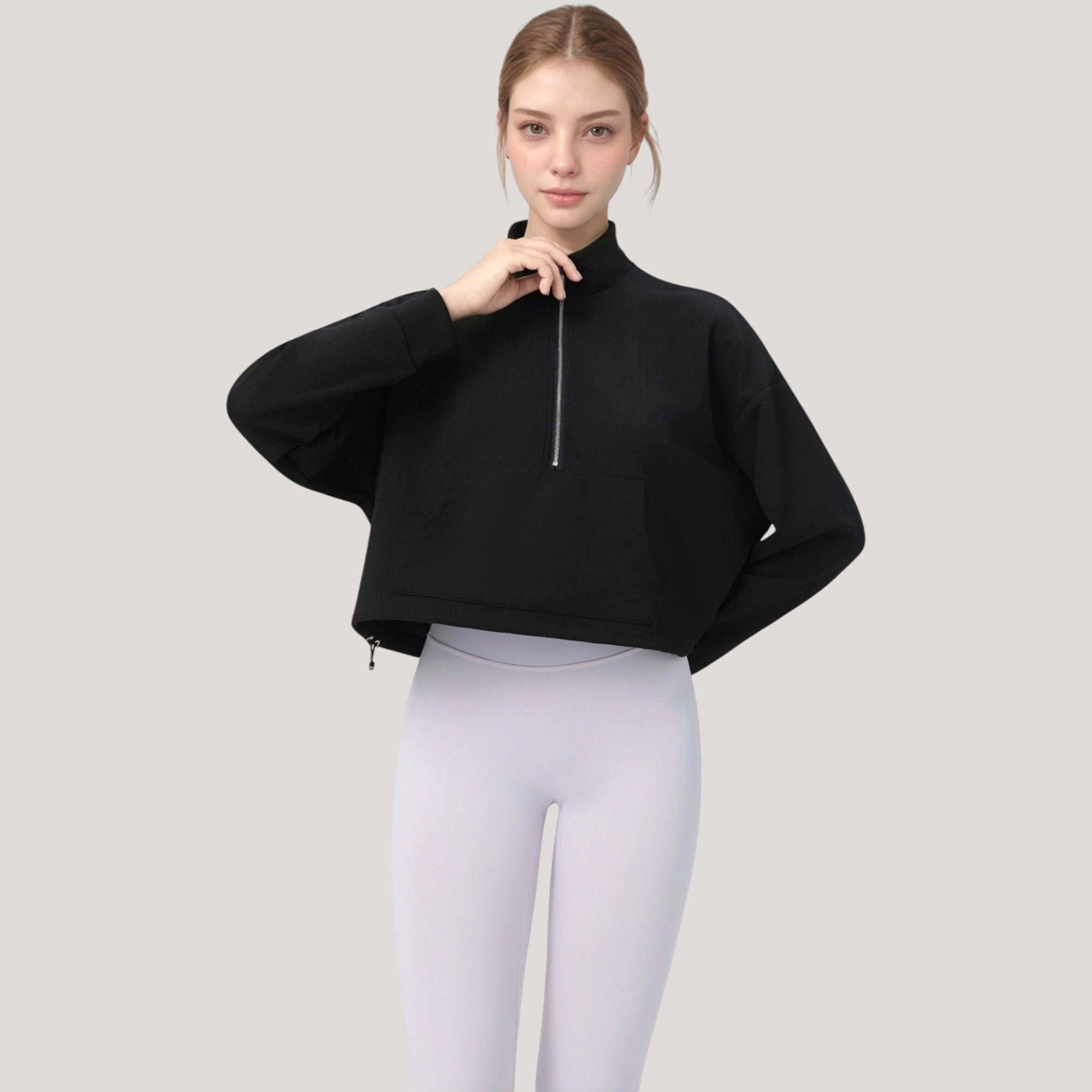 Anna-Kaci Women's Long Sleeve Half-Zip Pullover Top with Mock Neck and Kangaroo Pocket