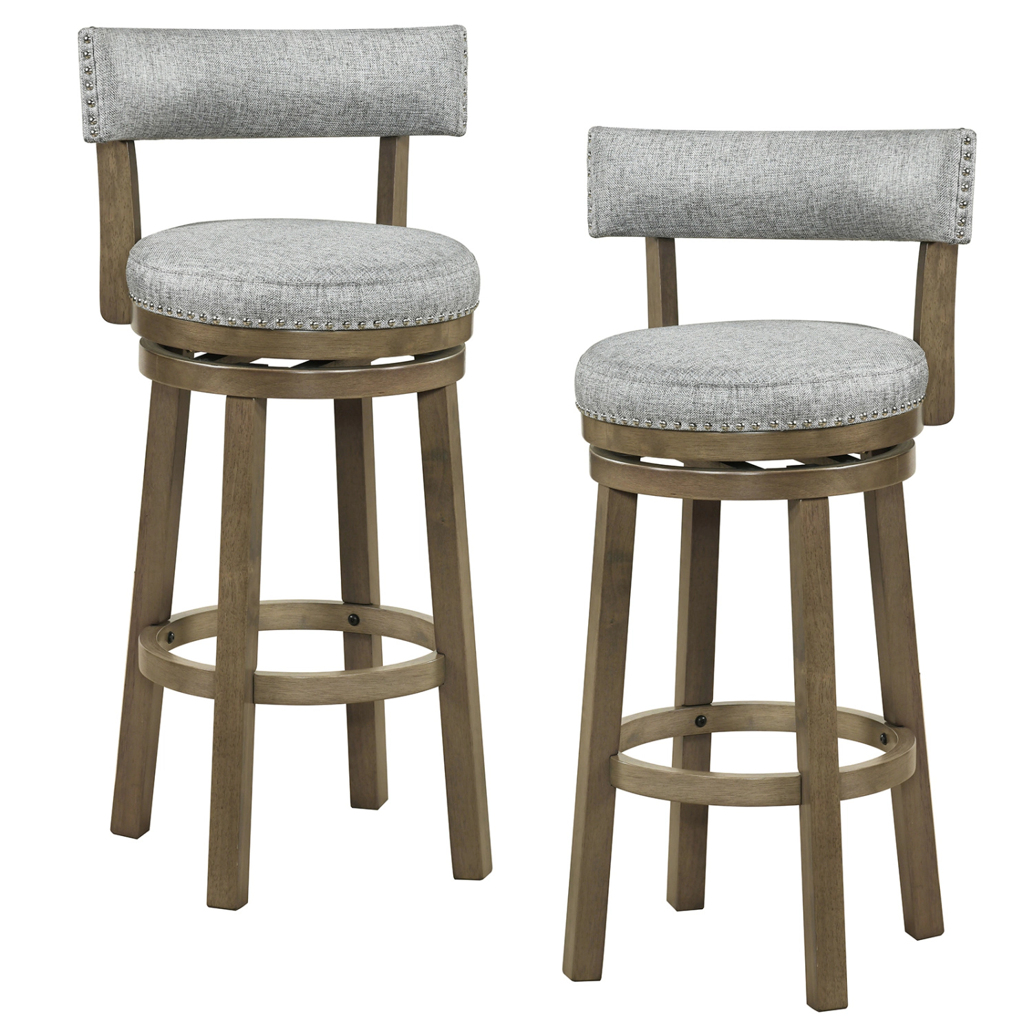 LJG Swivel Bar Stools Set of 2 Linen Fabric Upholstered Barstools with Back-31.5 Inches