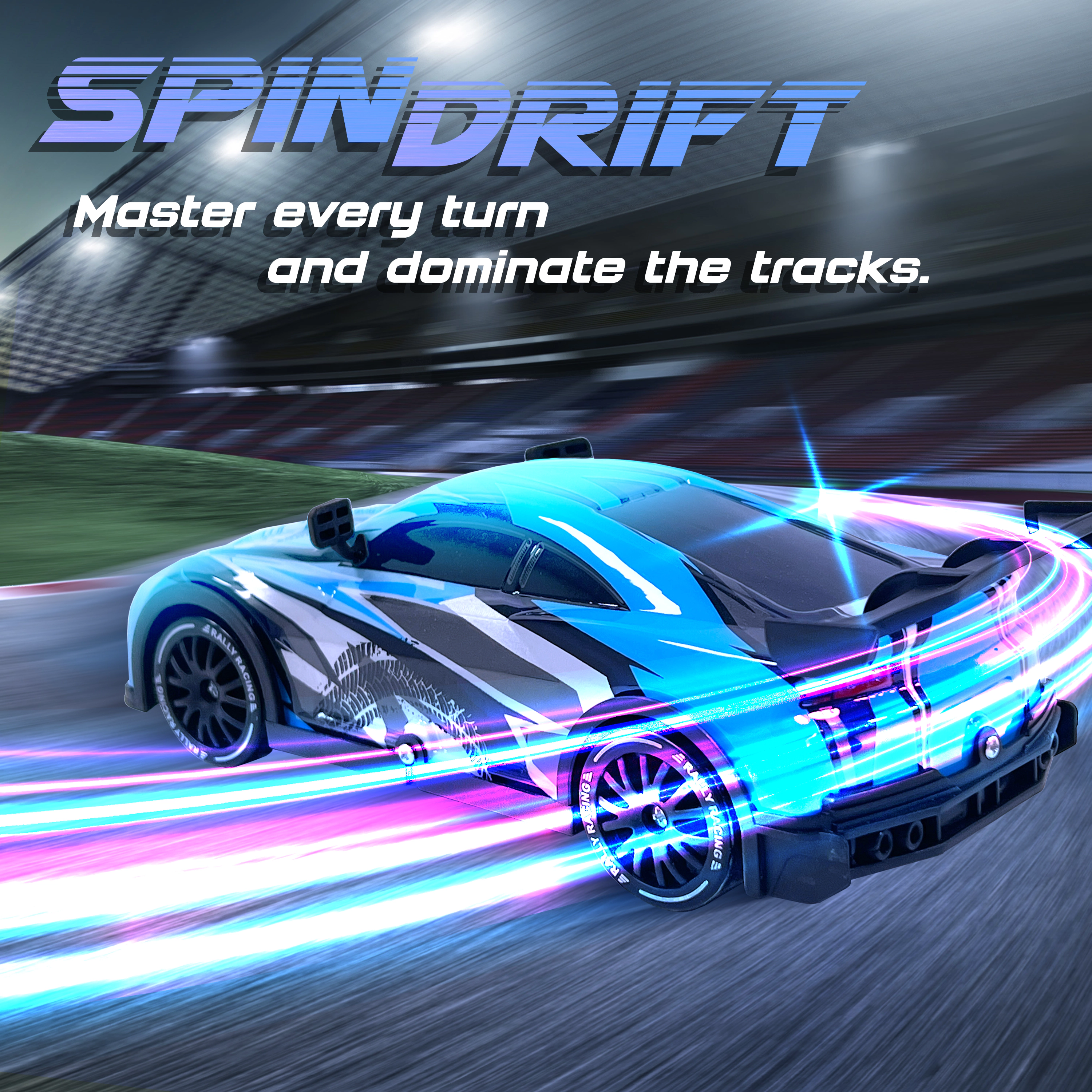 Force1 High-Speed Drift RC Car – 2.4GHz Remote Control, LED Lights, Rechargeable Battery - Blue