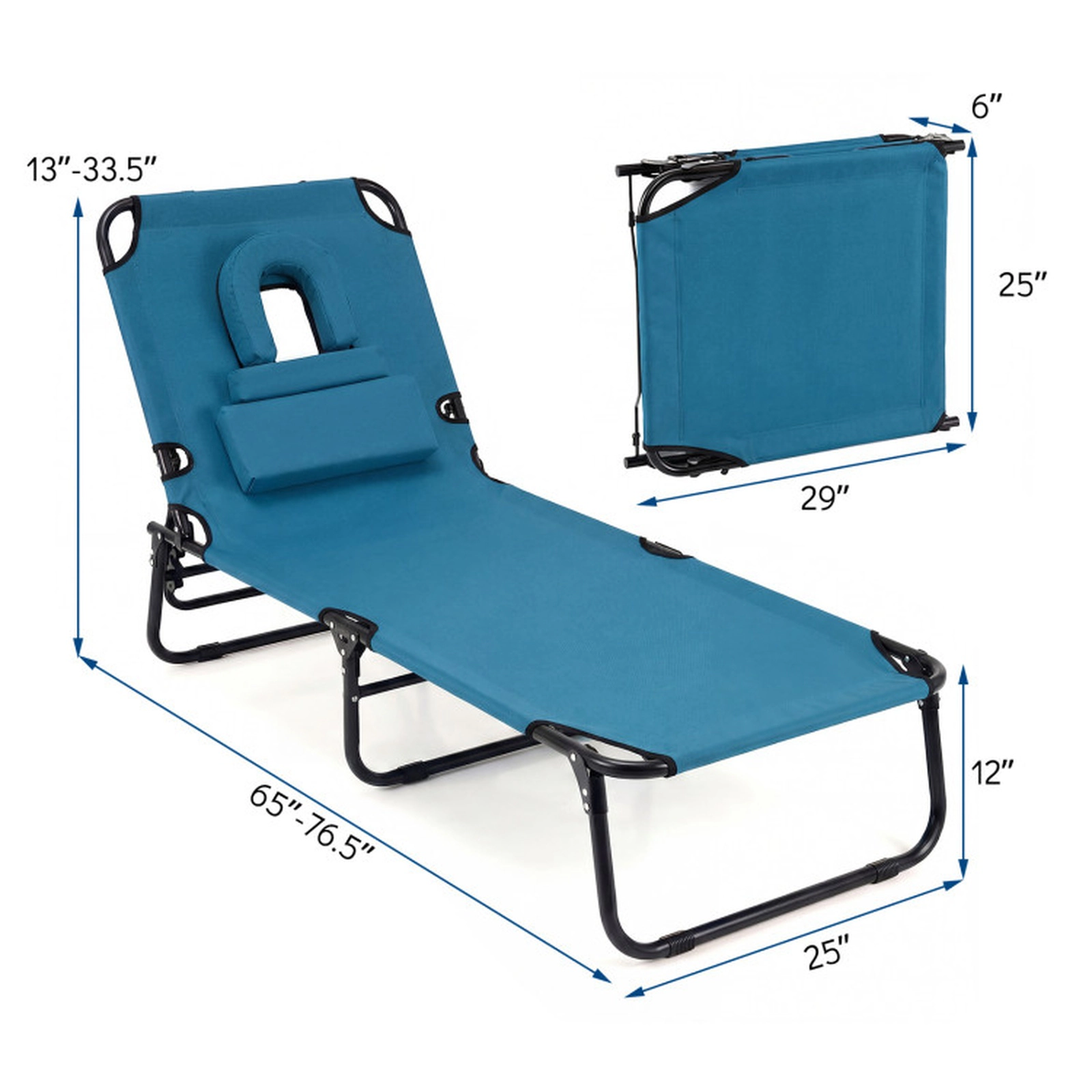 SUGIFT Face Hole and 3 Pillows 330-lb Set of 2 Folding Face-Down Tanning Chaise Lounge Chairs
