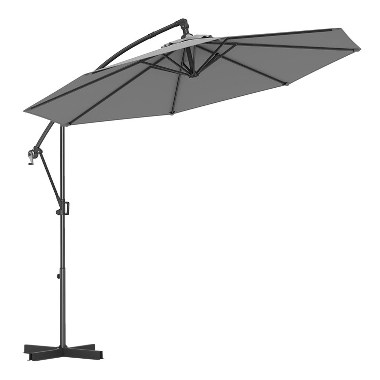 SUGIFT 10-ft Grey Offset Cantilever Patio Umbrella with Weighted Base Crank Lift and Vented Crown