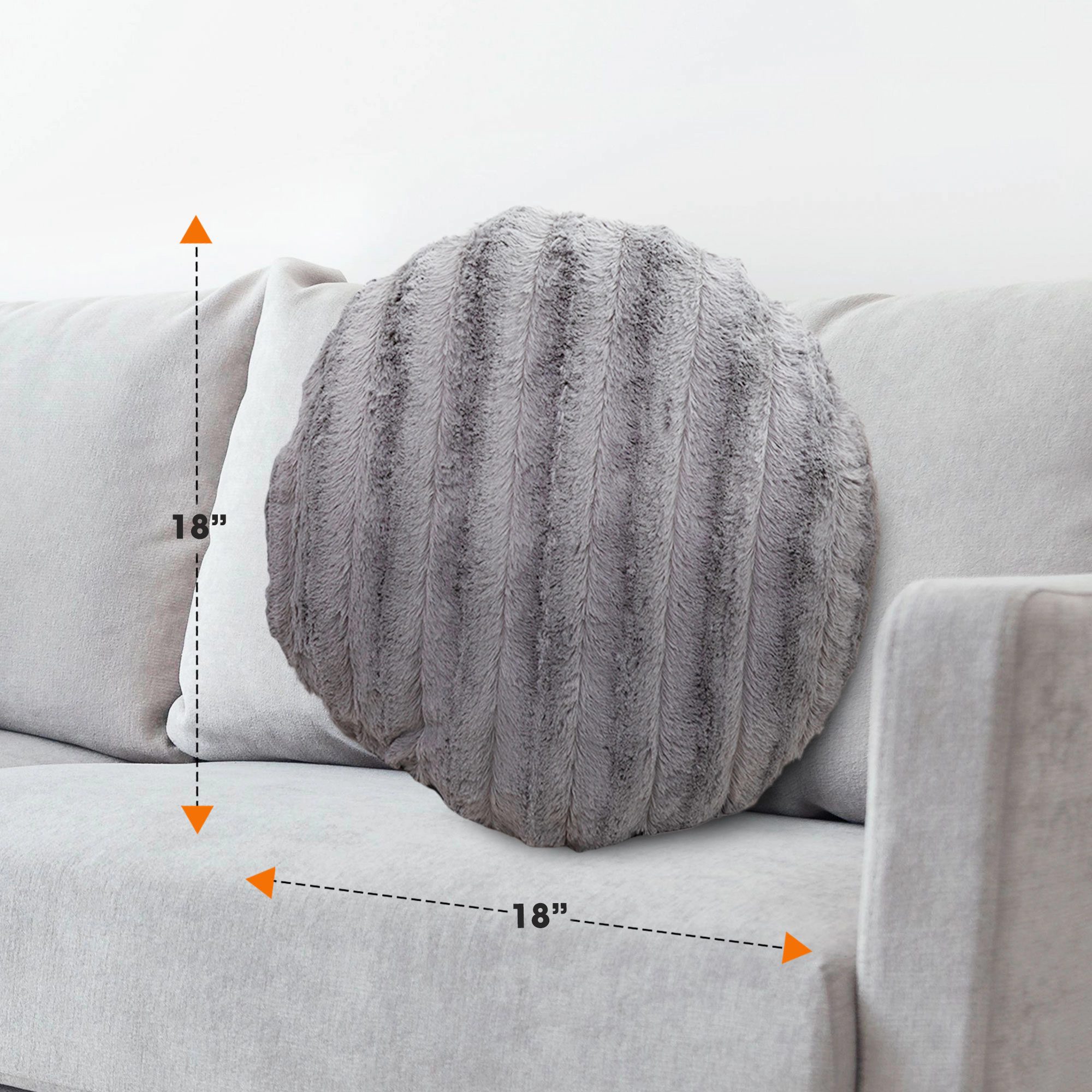 Cheer Collection 18-Inch Round Faux Fur Decorative Throw Pillows with Inserts, 2-Pack