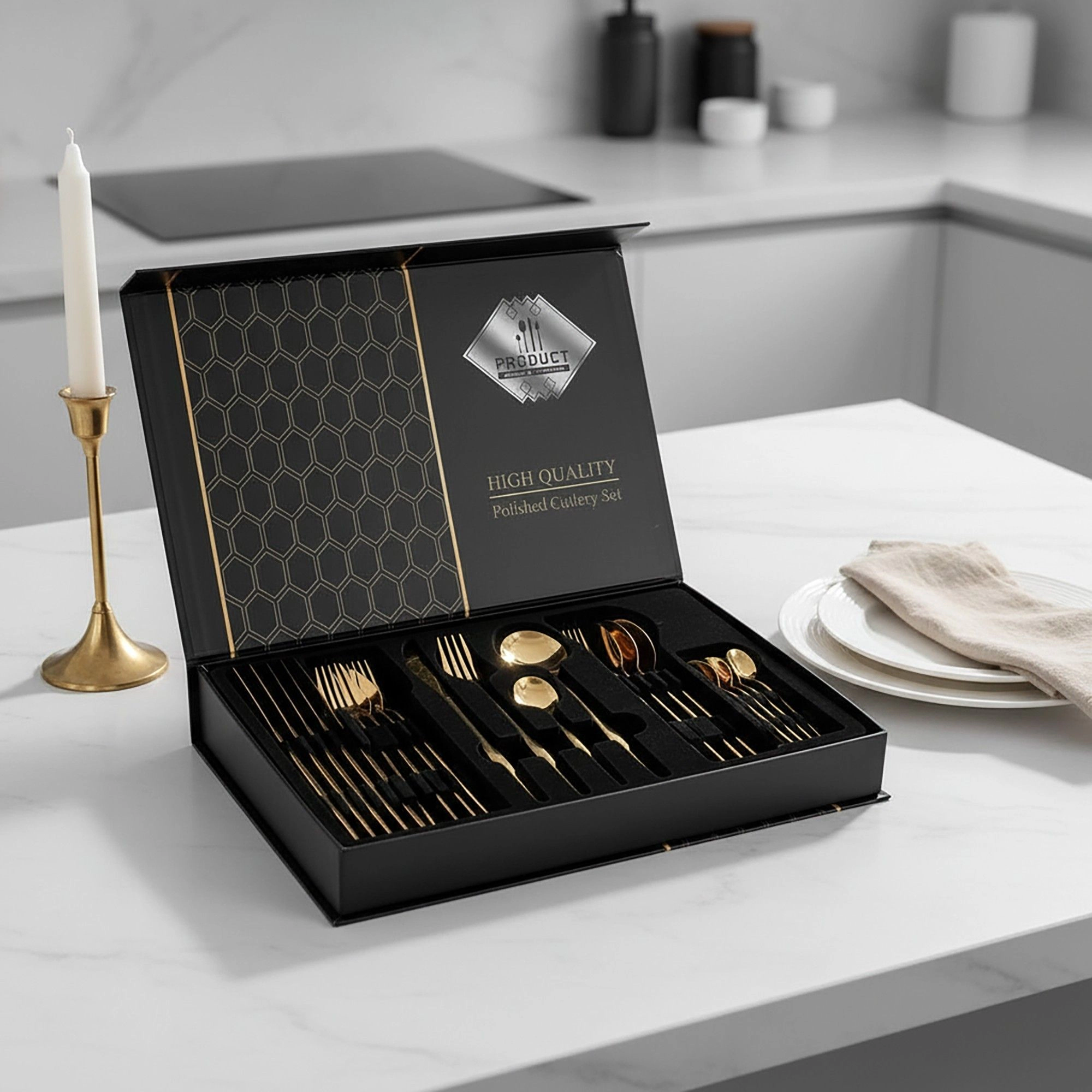 Alilang Women 24 Piece Flatware Set Service for 6 Polished Stainless Steel Cutlery Set with Forks Knives Spoons Gift Box